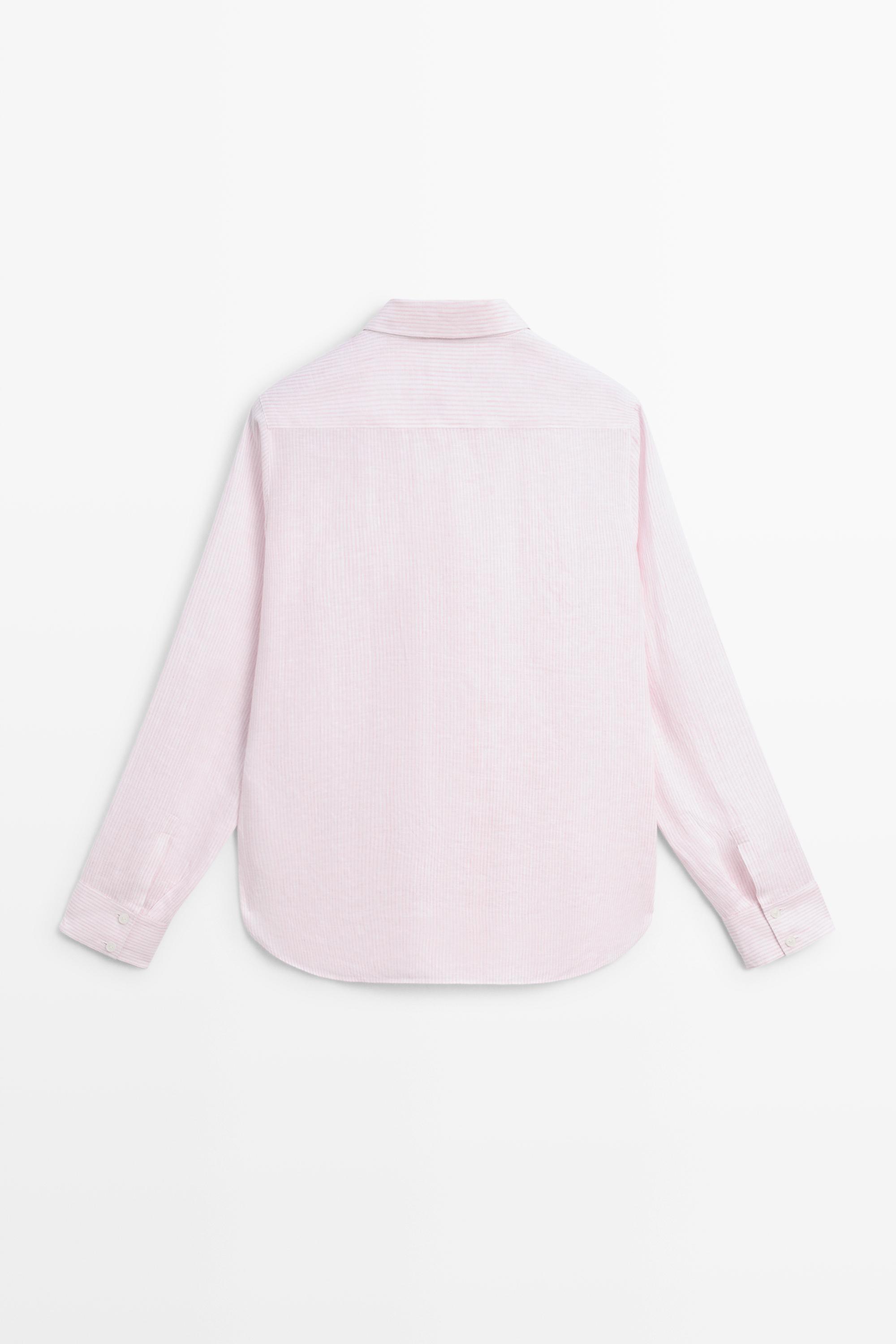 100% linen shirt with striped details — Pink