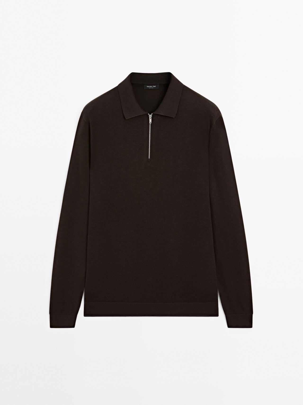 Massimo Dutti - Herre - Polotrøje I Strik Med Lynlås - Brun - M
