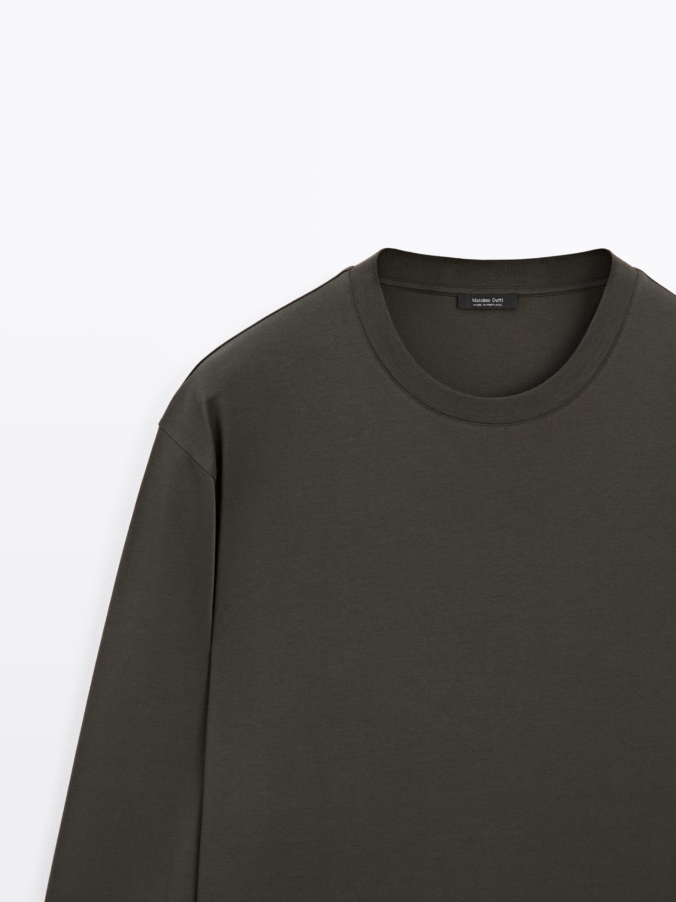 Long sleeve medium weight cotton T-shirt — KHAKI