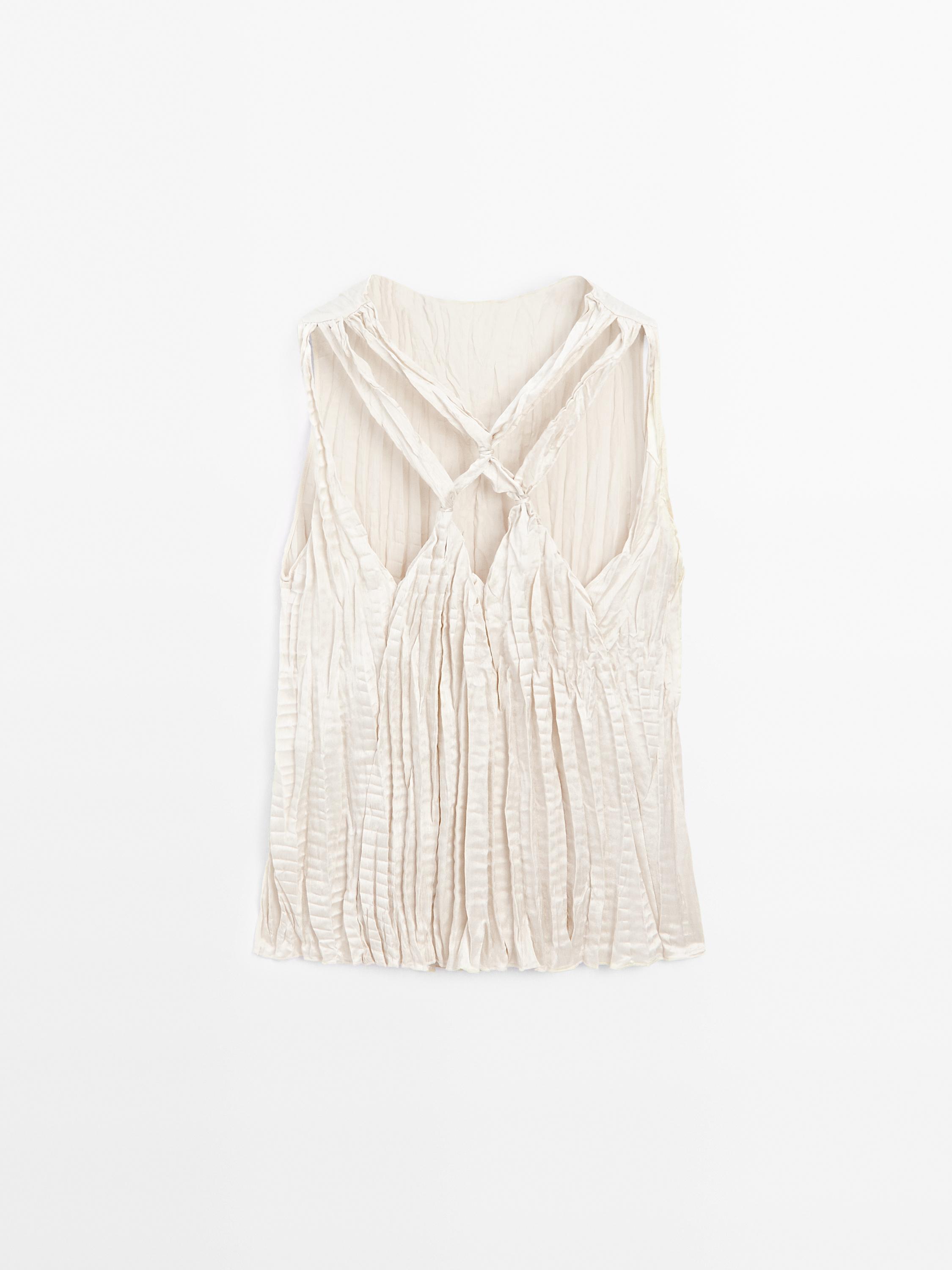 Pleated top with criss-cross back