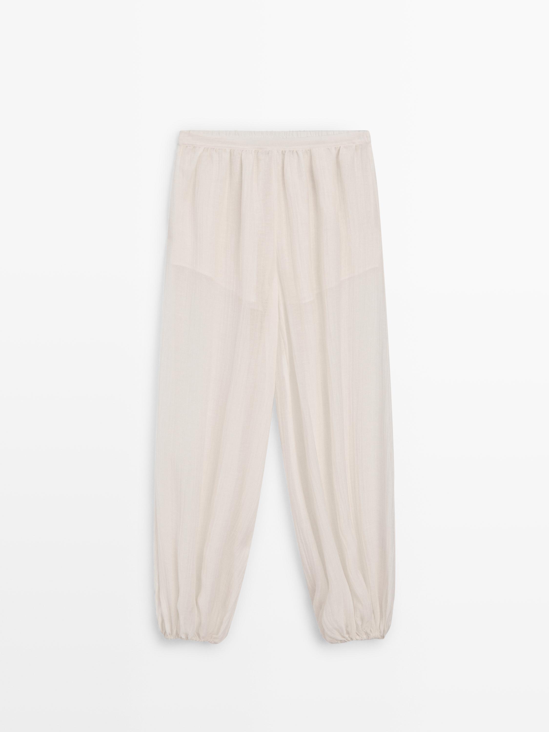 Flowing sarouel trousers with pleated detail — IVORY