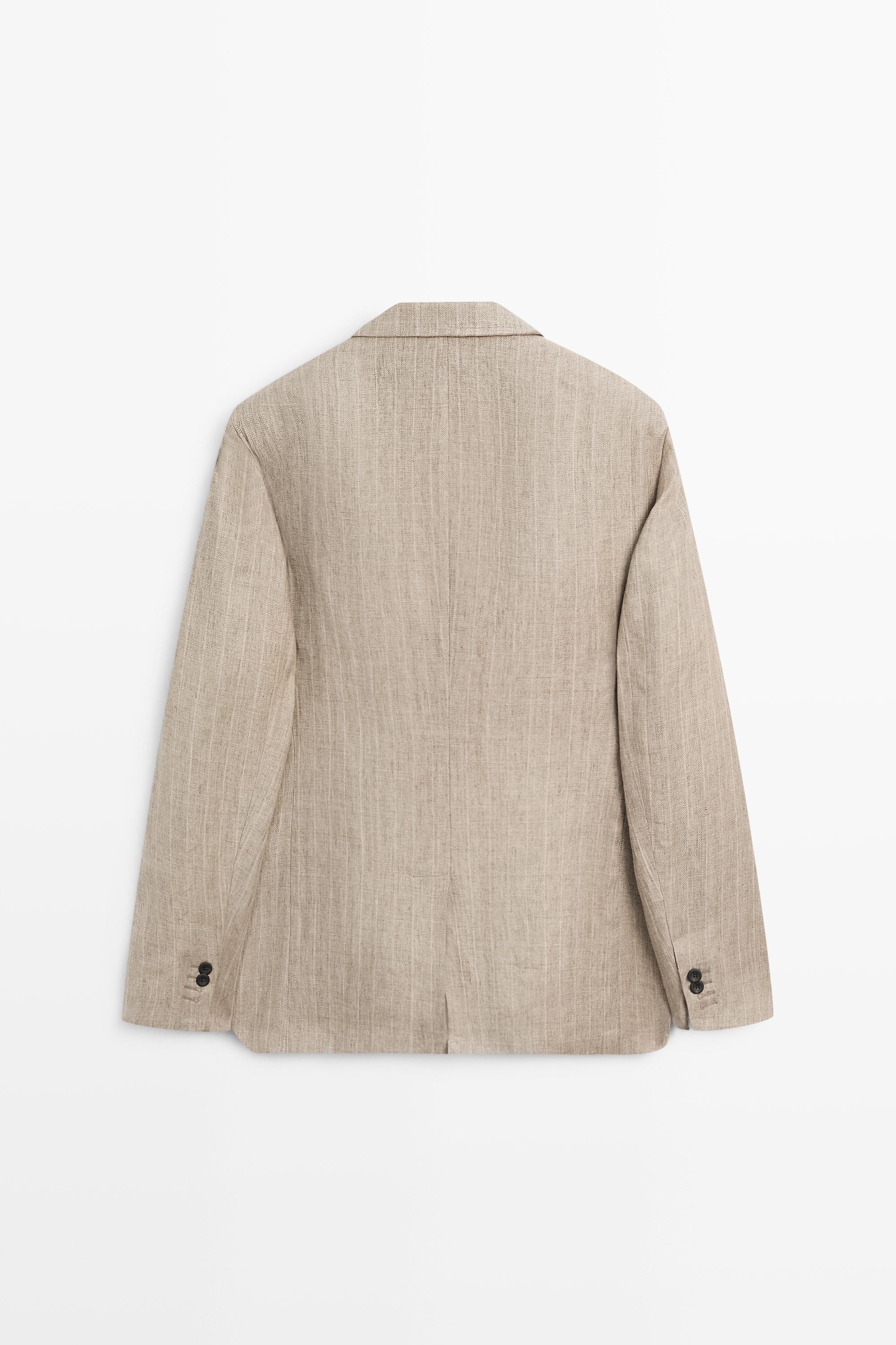 Linen herringbone stripe blazer — BEIGE