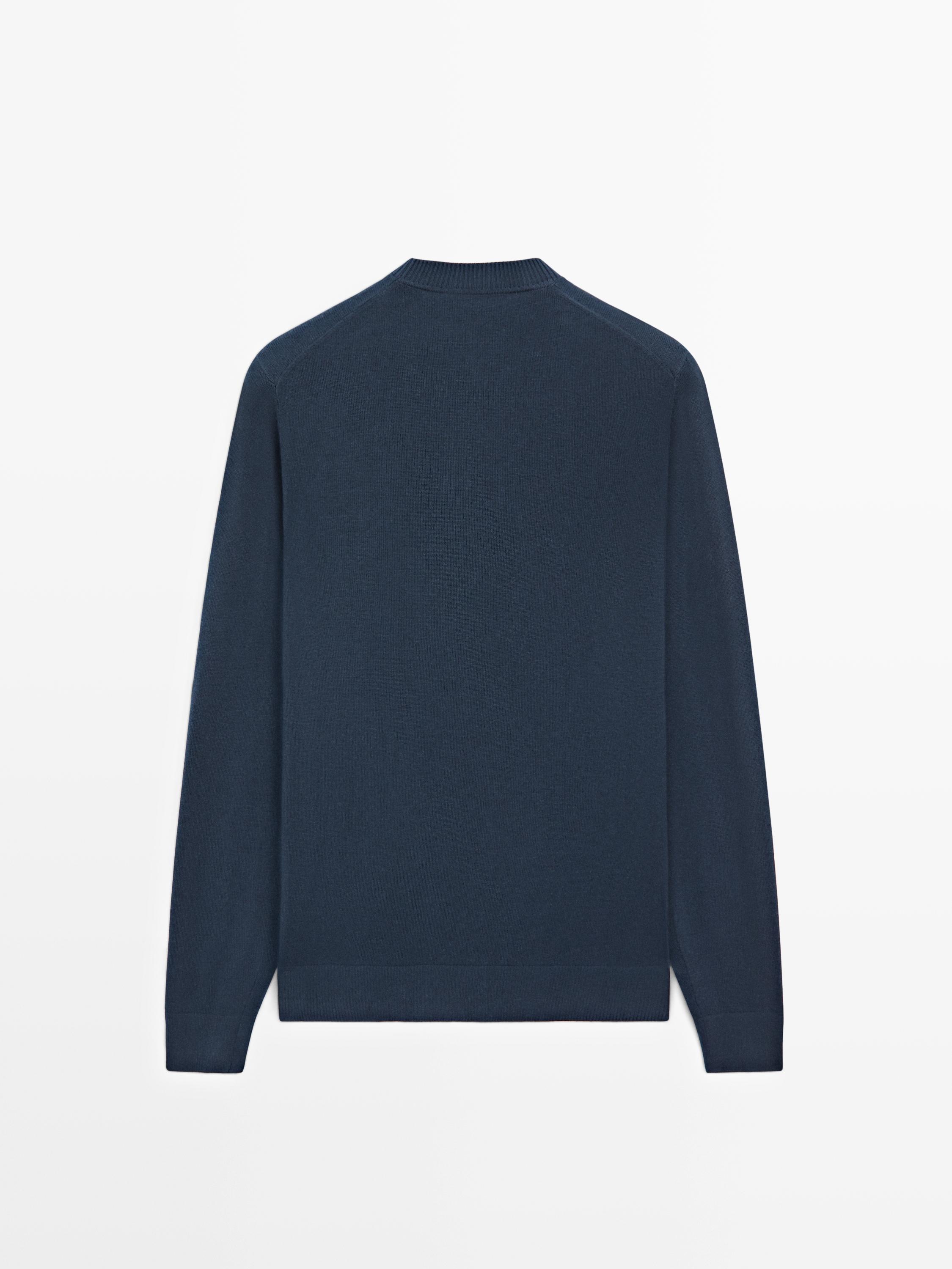 Knit cotton and wool sweater with crew neck — Dark blue