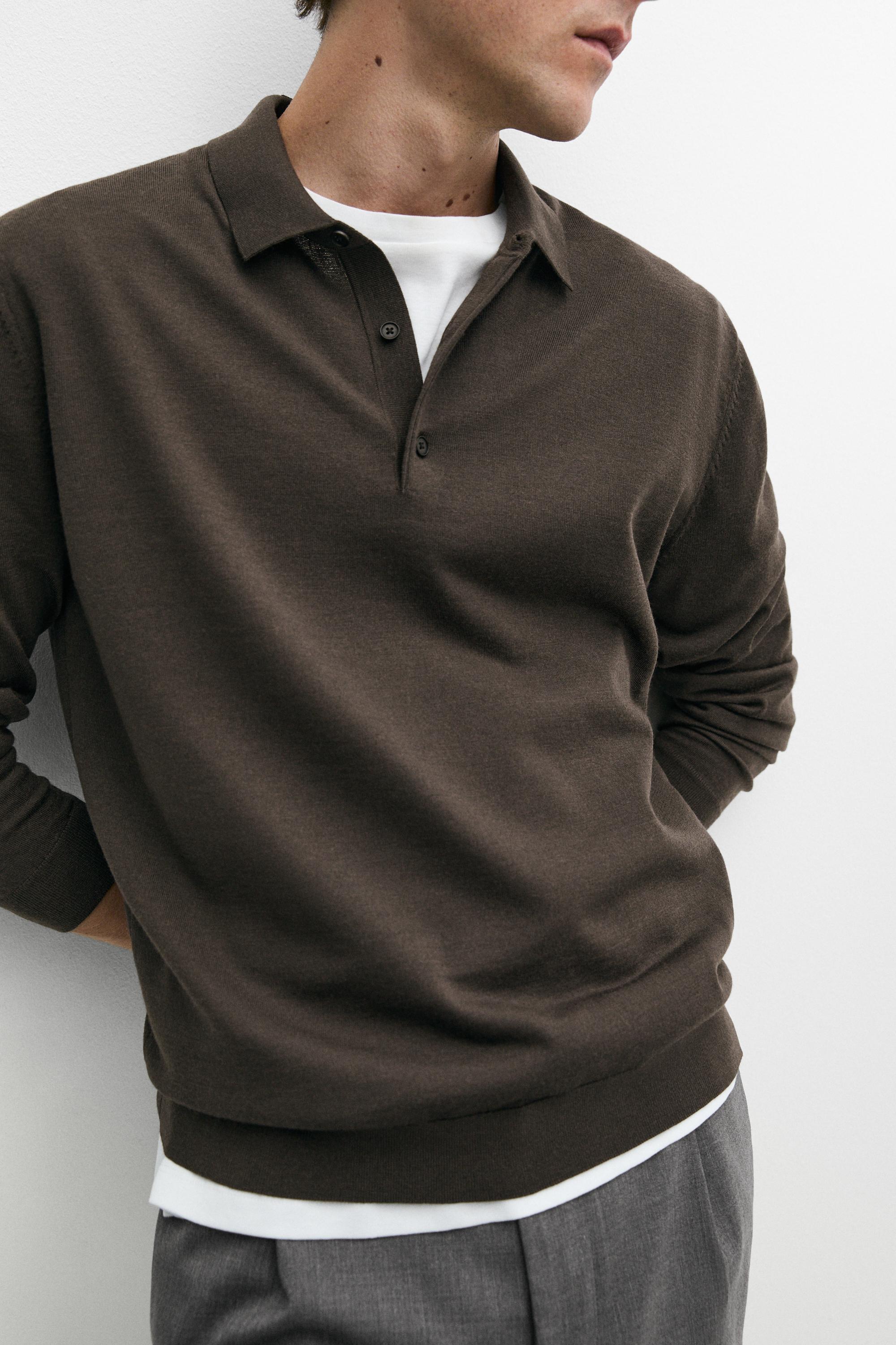 100% merino wool knit polo sweater — DARK KHAKI