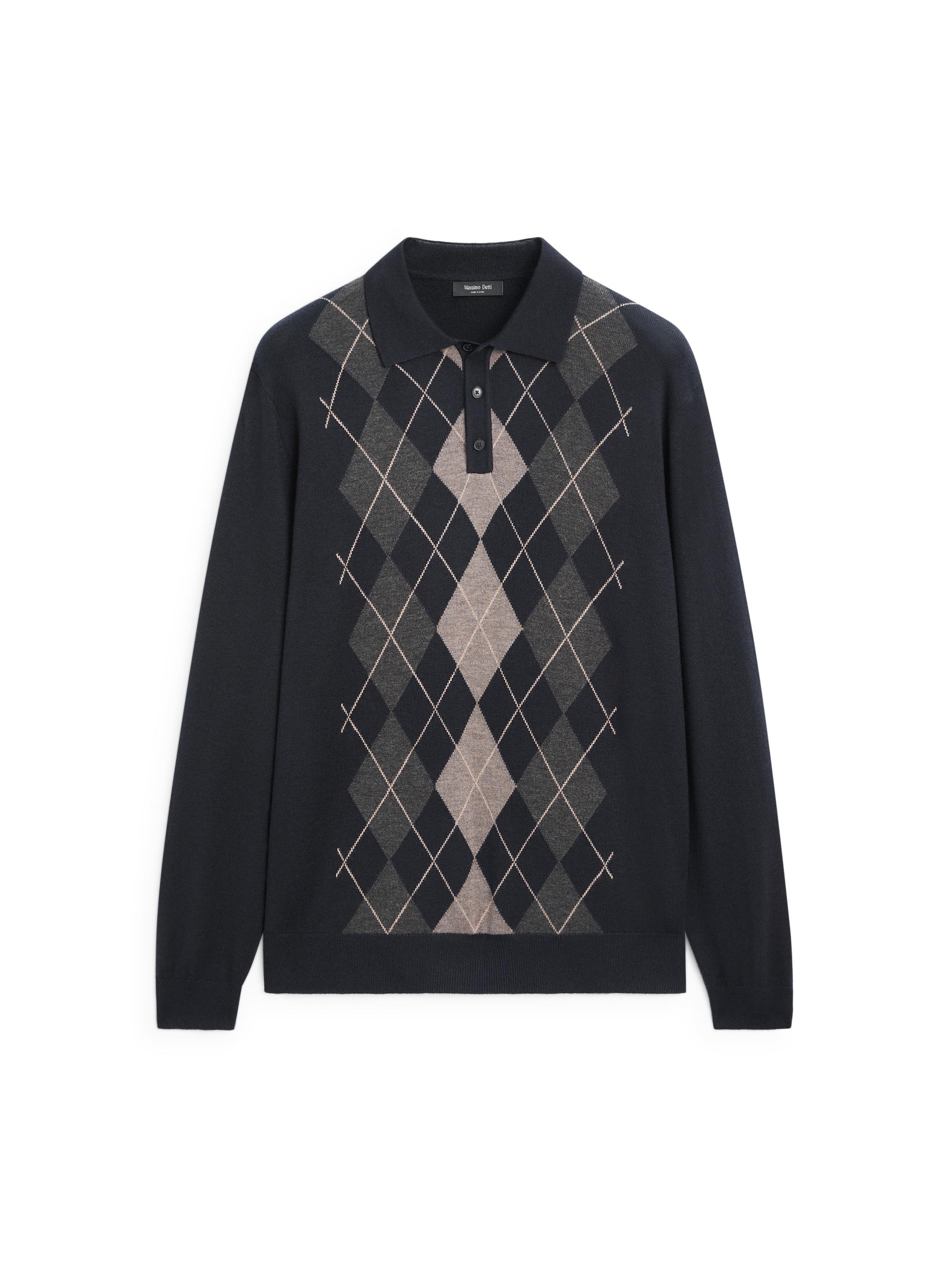 Knit sweater with argyle detailing — NAVY BLUE