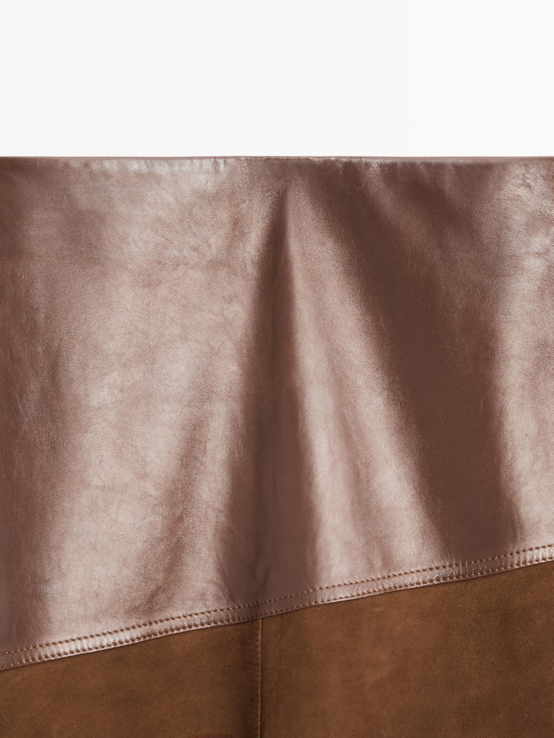 Suede nappa leather skirt with asymmetric yoke — BROWN