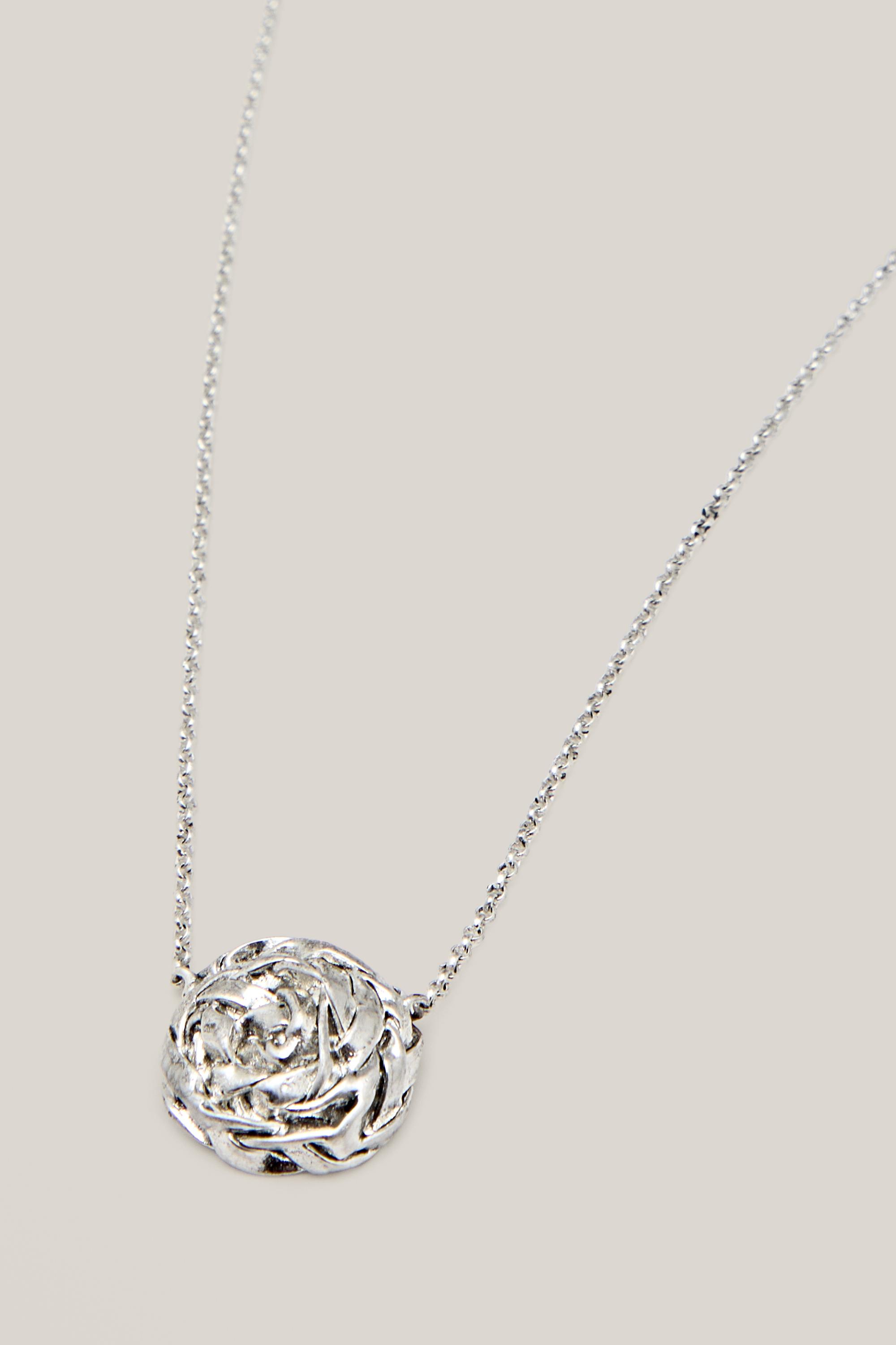 Necklace with textured round basket piece - LIMITED EDITION — SILVER
