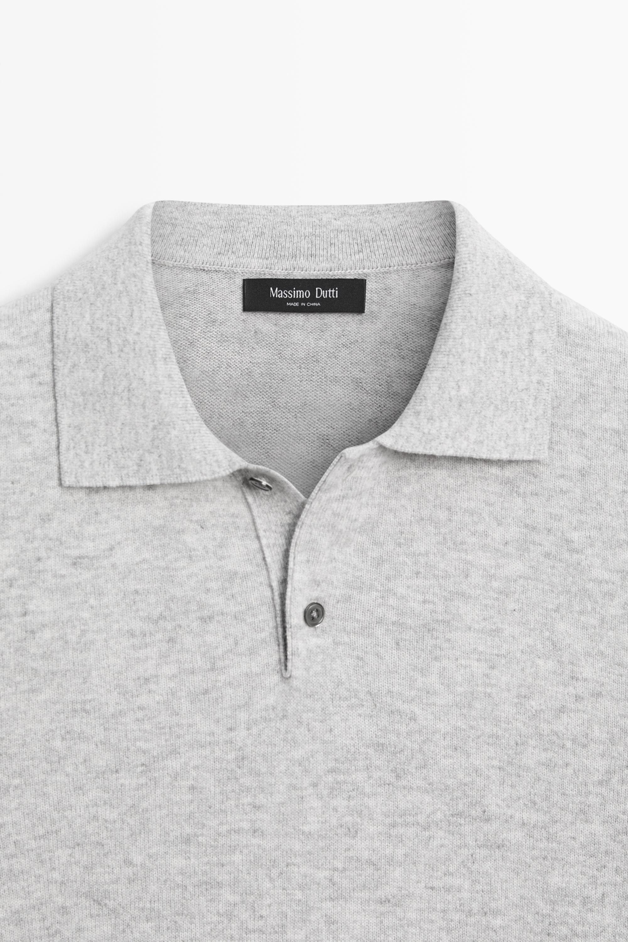 Wool blend knit polo sweater — GREY MARL