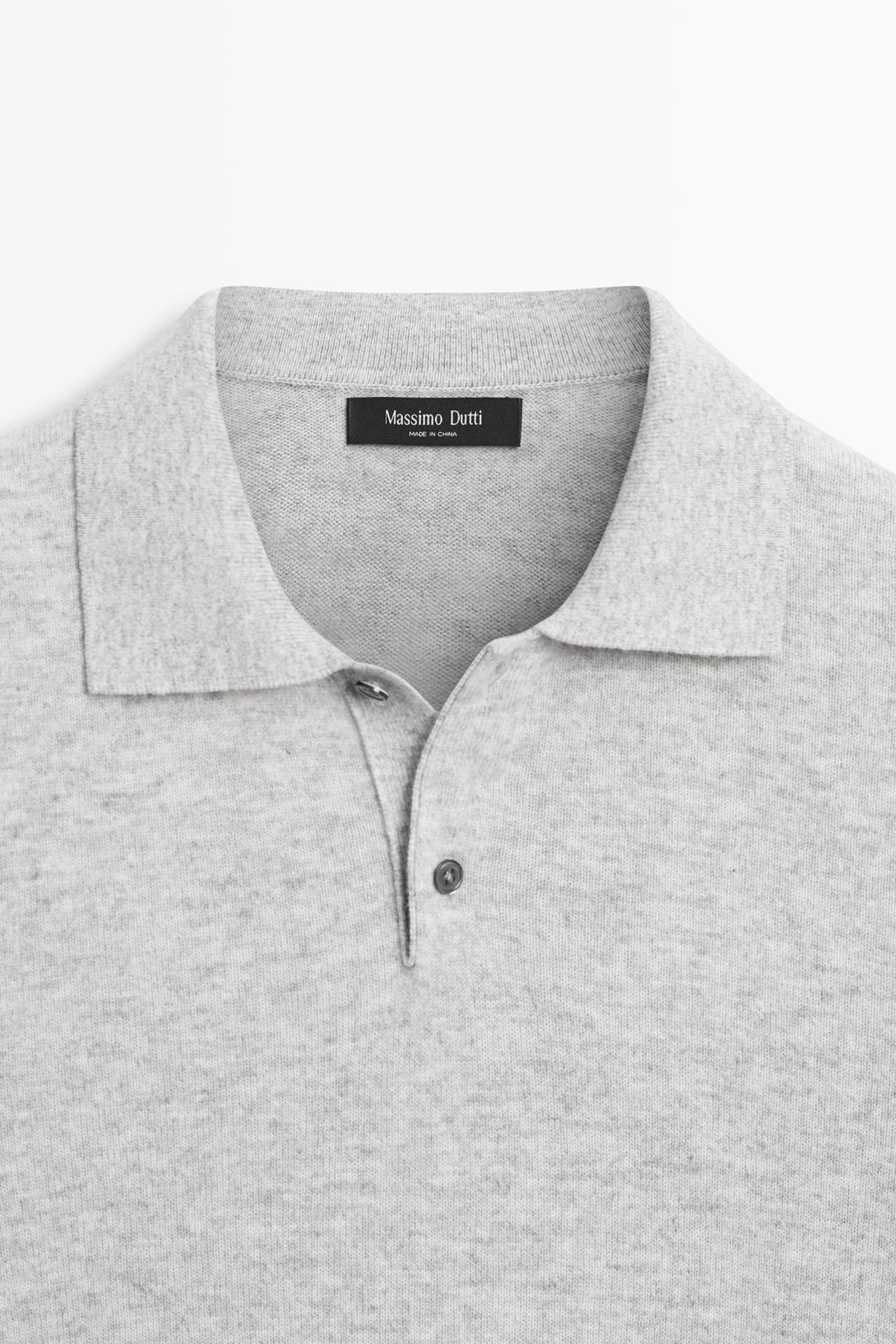 Wool blend knit polo sweater — GREY MARL