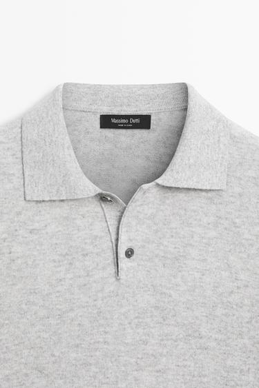 Wool blend knit polo sweater — GREY MARL 9