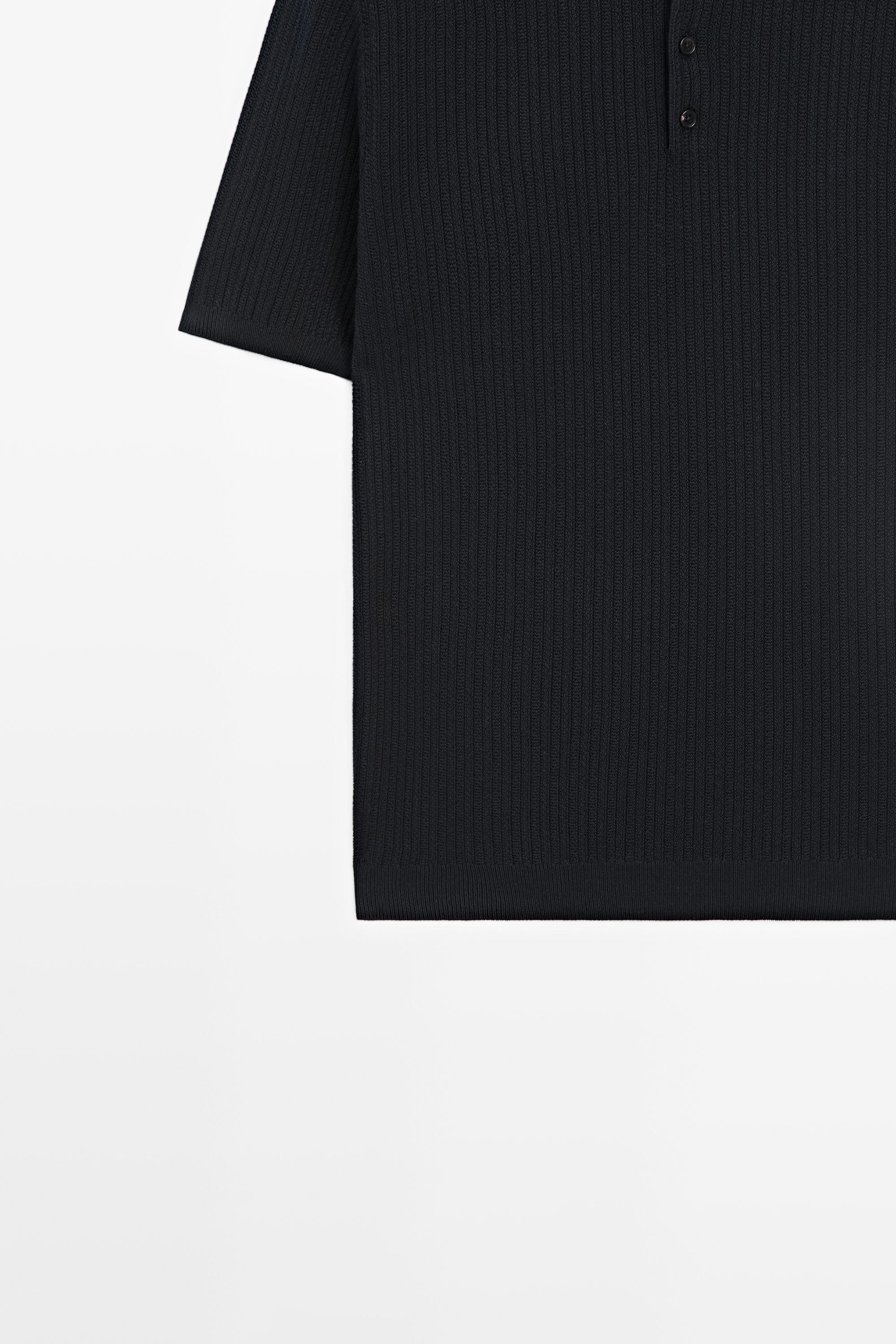 100% cotton textured knit polo sweater — NAVY BLUE