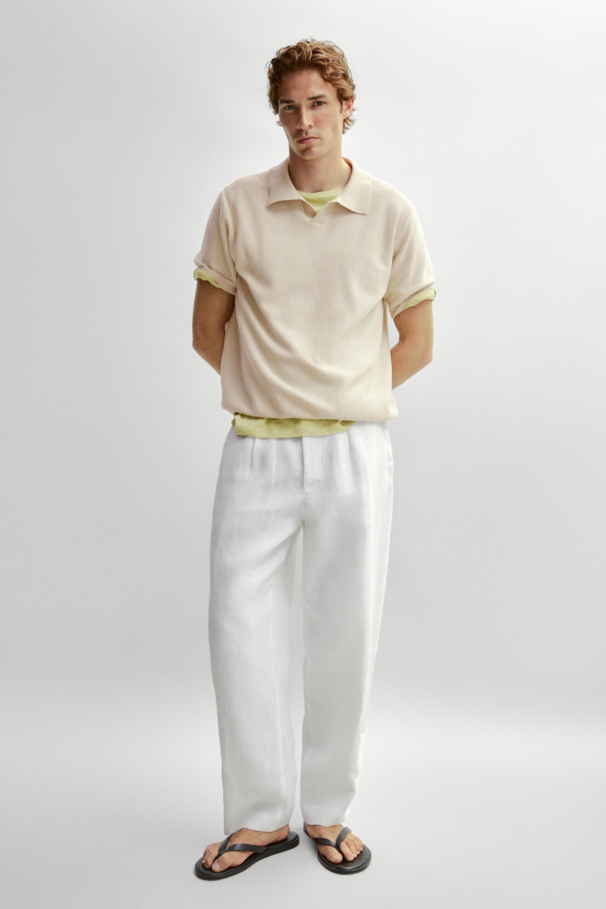 100% cotton contrast knit polo sweater — CREAM