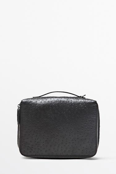 Textured nappa leather cube toiletry bag — BROWN 1