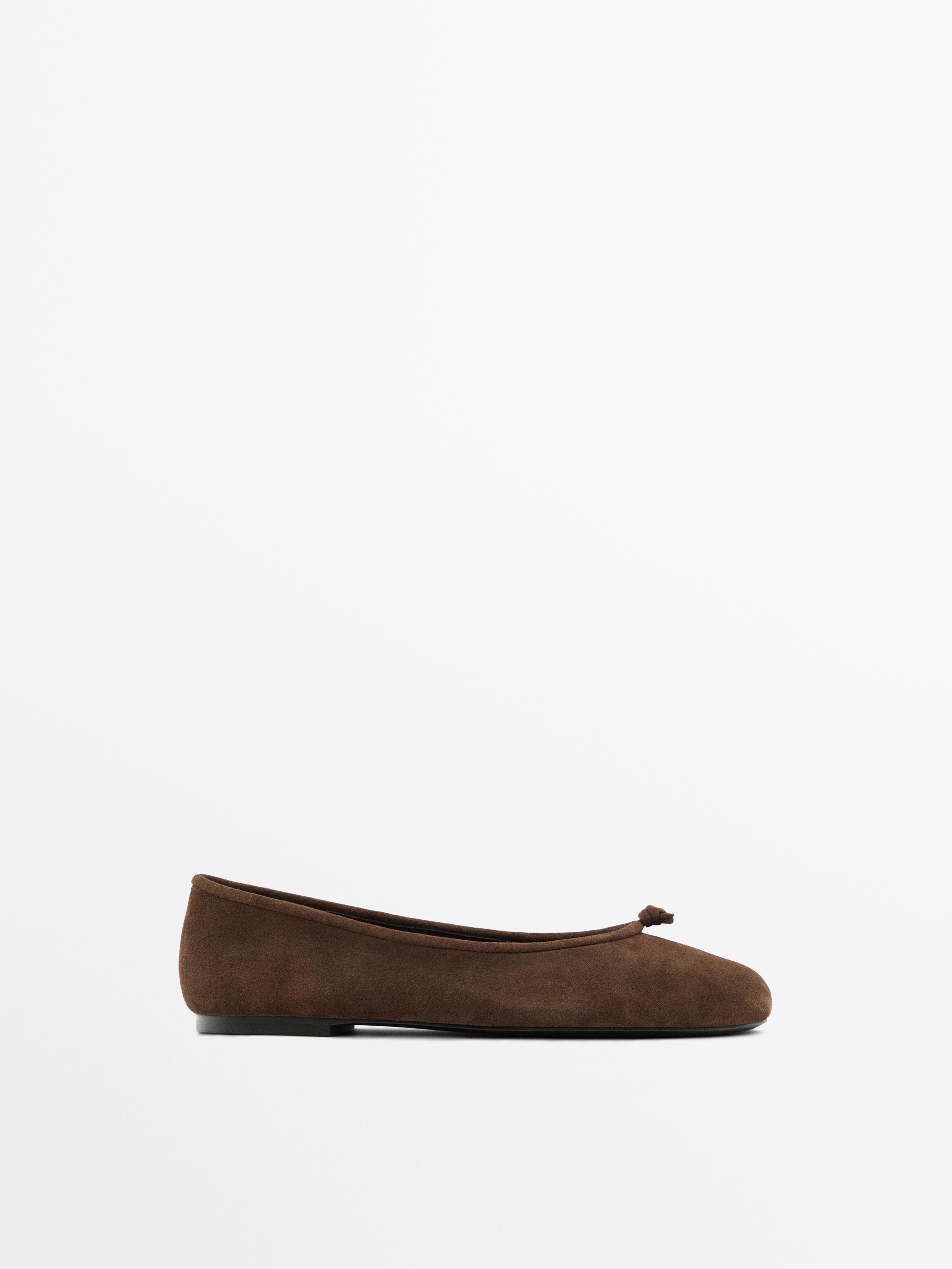 Leather ballet flats with knot — BROWN