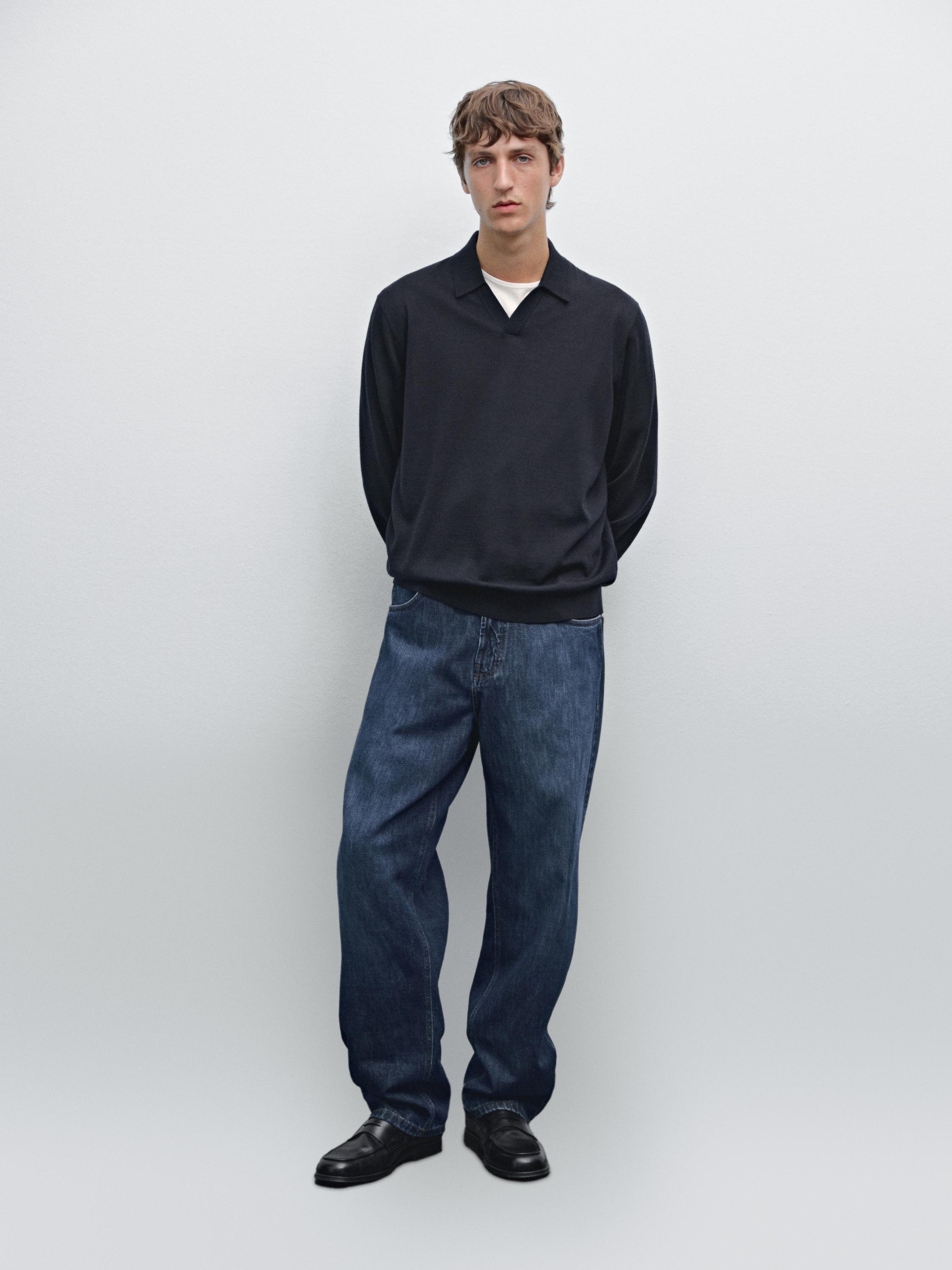 Pull polo en maille 100 % laine mérinos