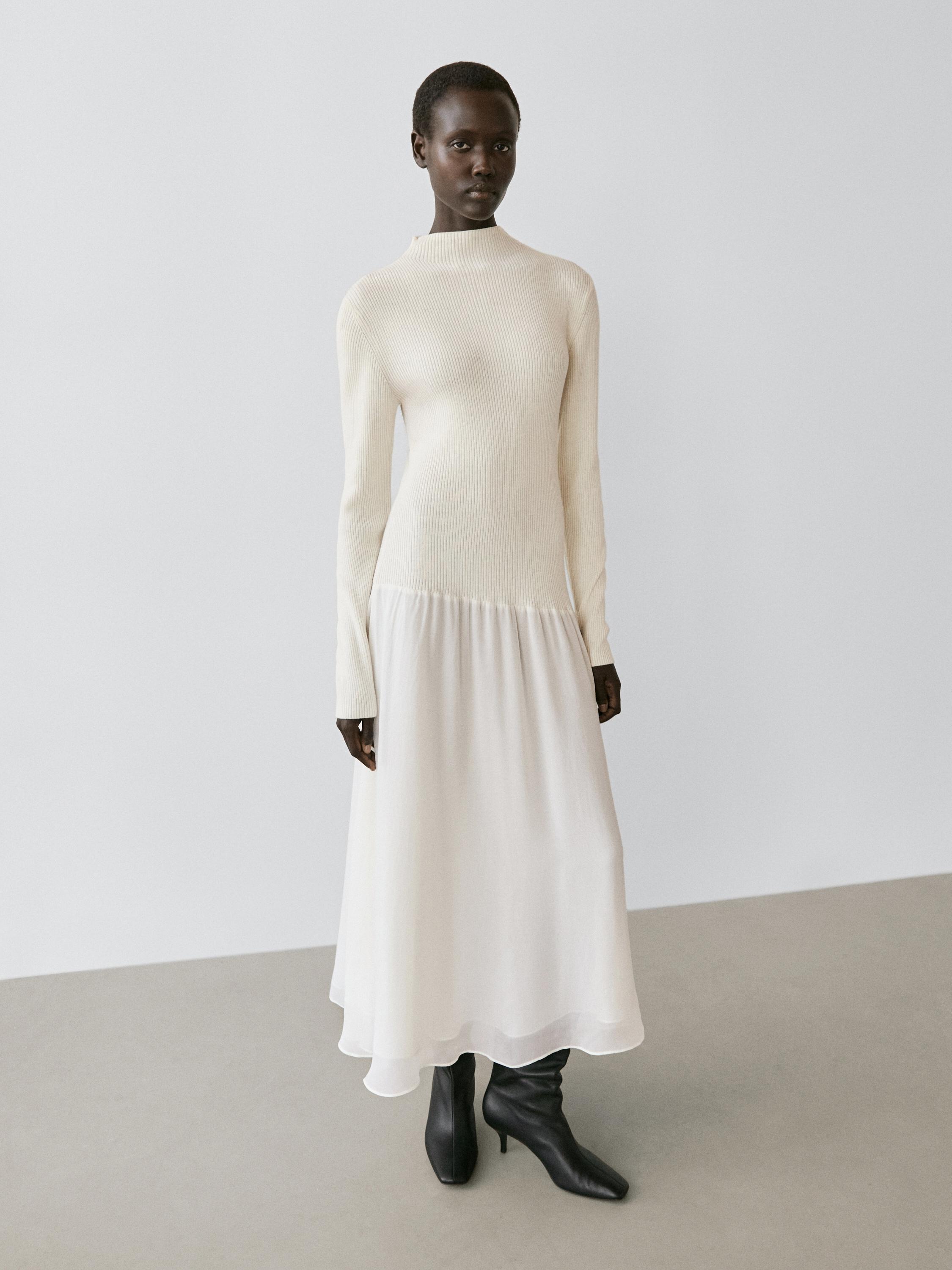 Knit dress with matching detail — CREAM