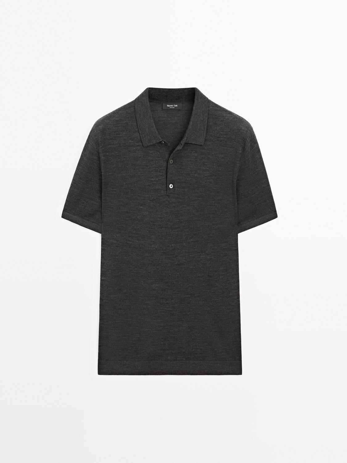 Massimo Dutti - Herre - Kortærmet Poloshirt I Strik Af Uldblanding - Kulgrå - Xl
