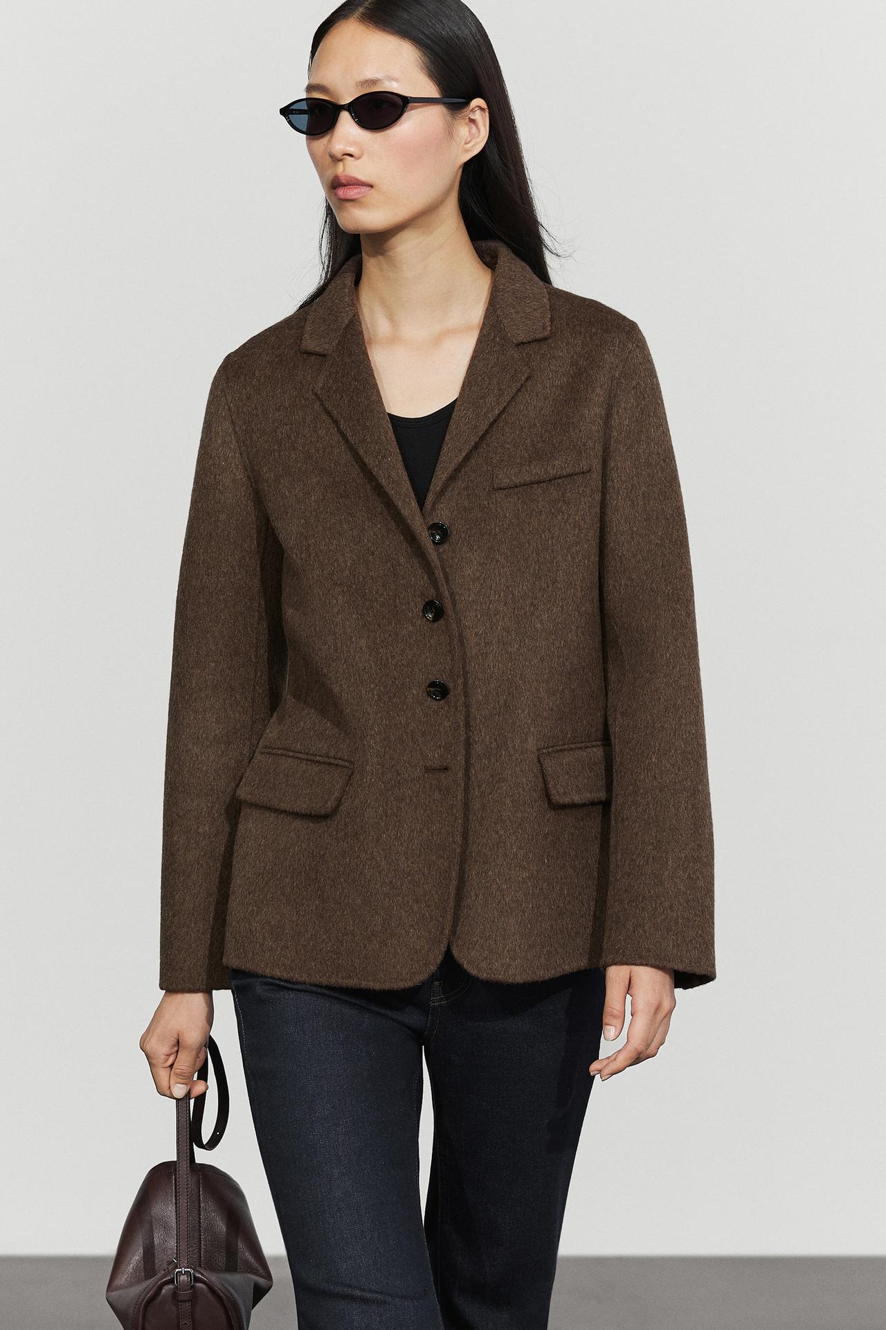Wool blend blazer — BROWN