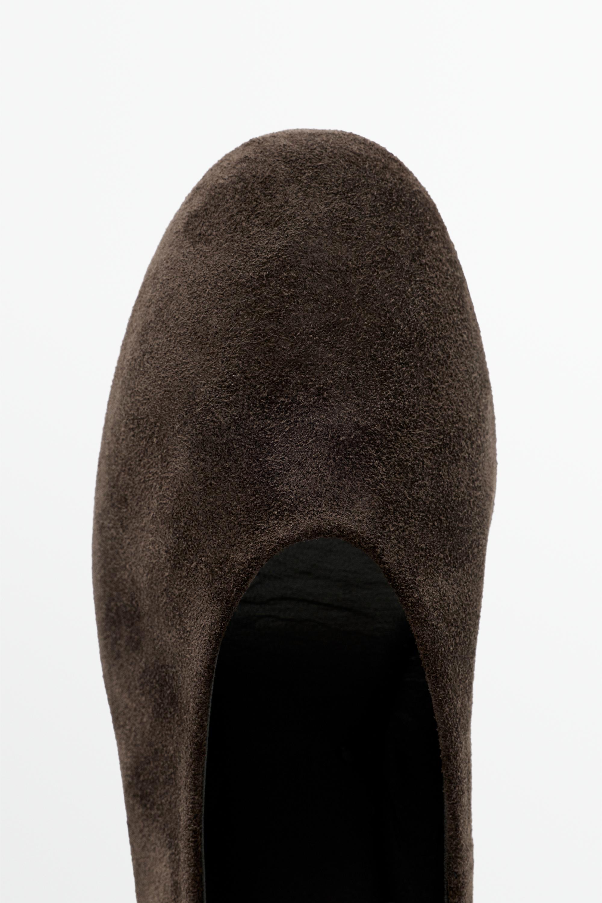 Split suede leather heel shoe — BROWN
