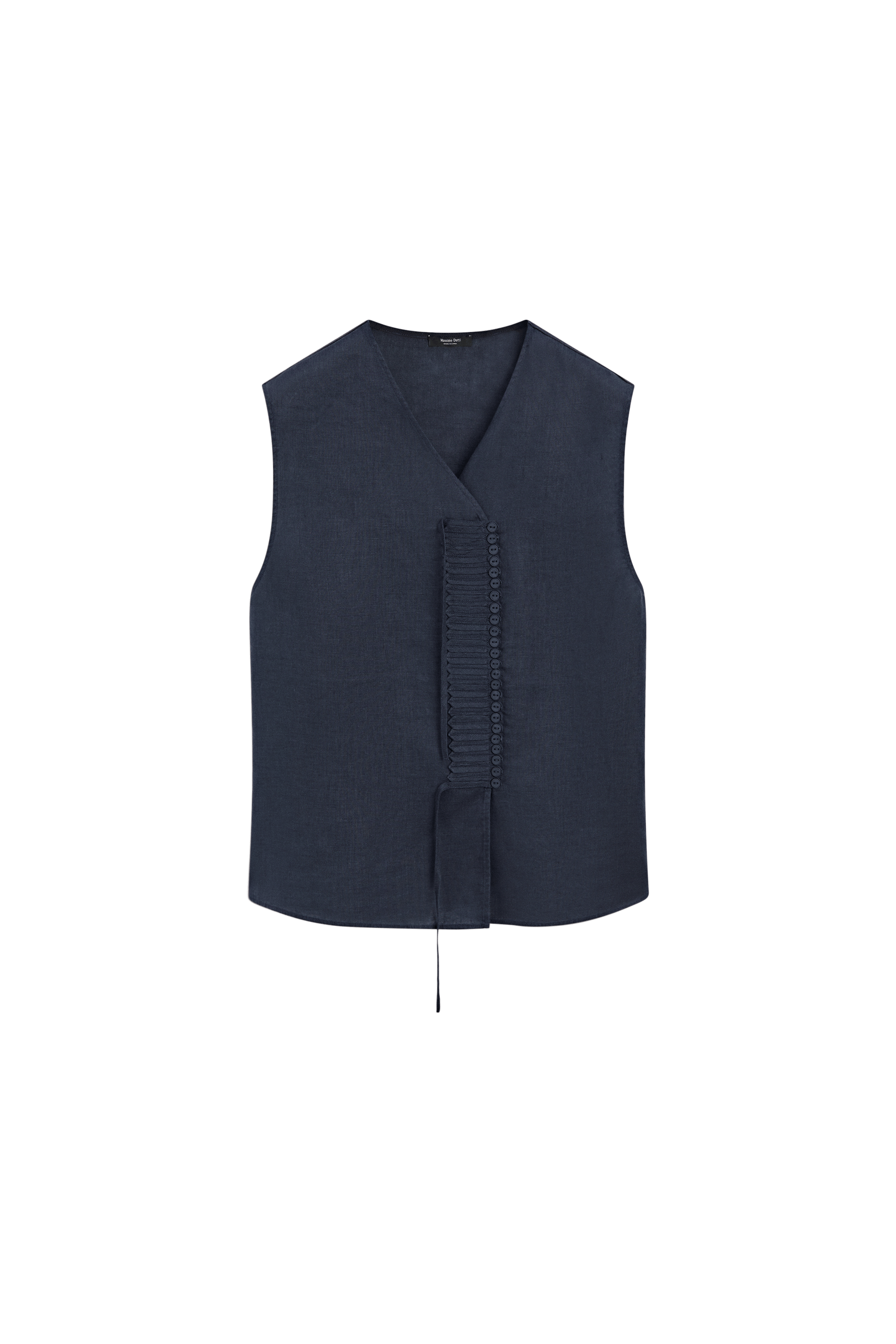 Massimo Dutti %100 keten düğme detaylı kruvaze üst görsel 5
