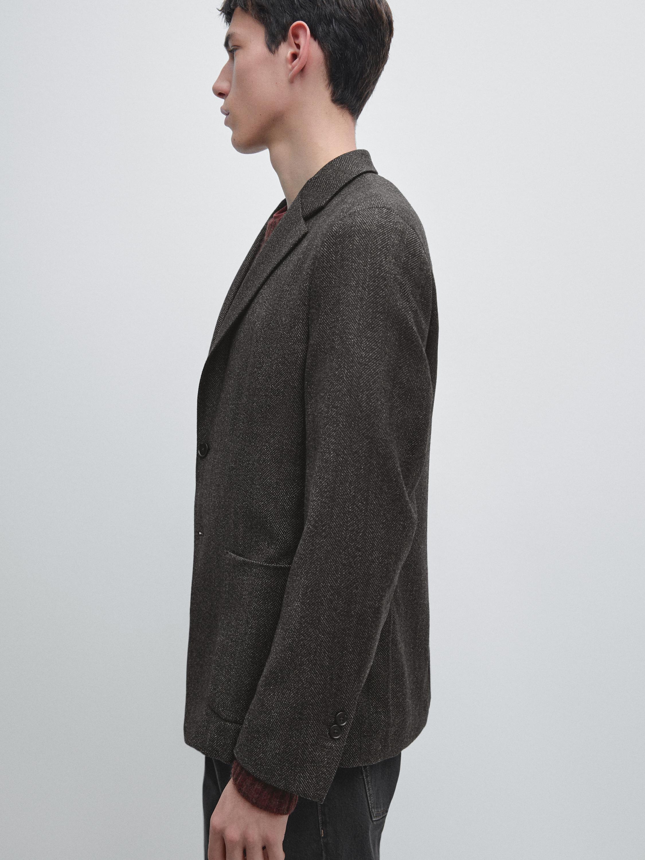 Herringbone wool blend blazer — CHARCOAL