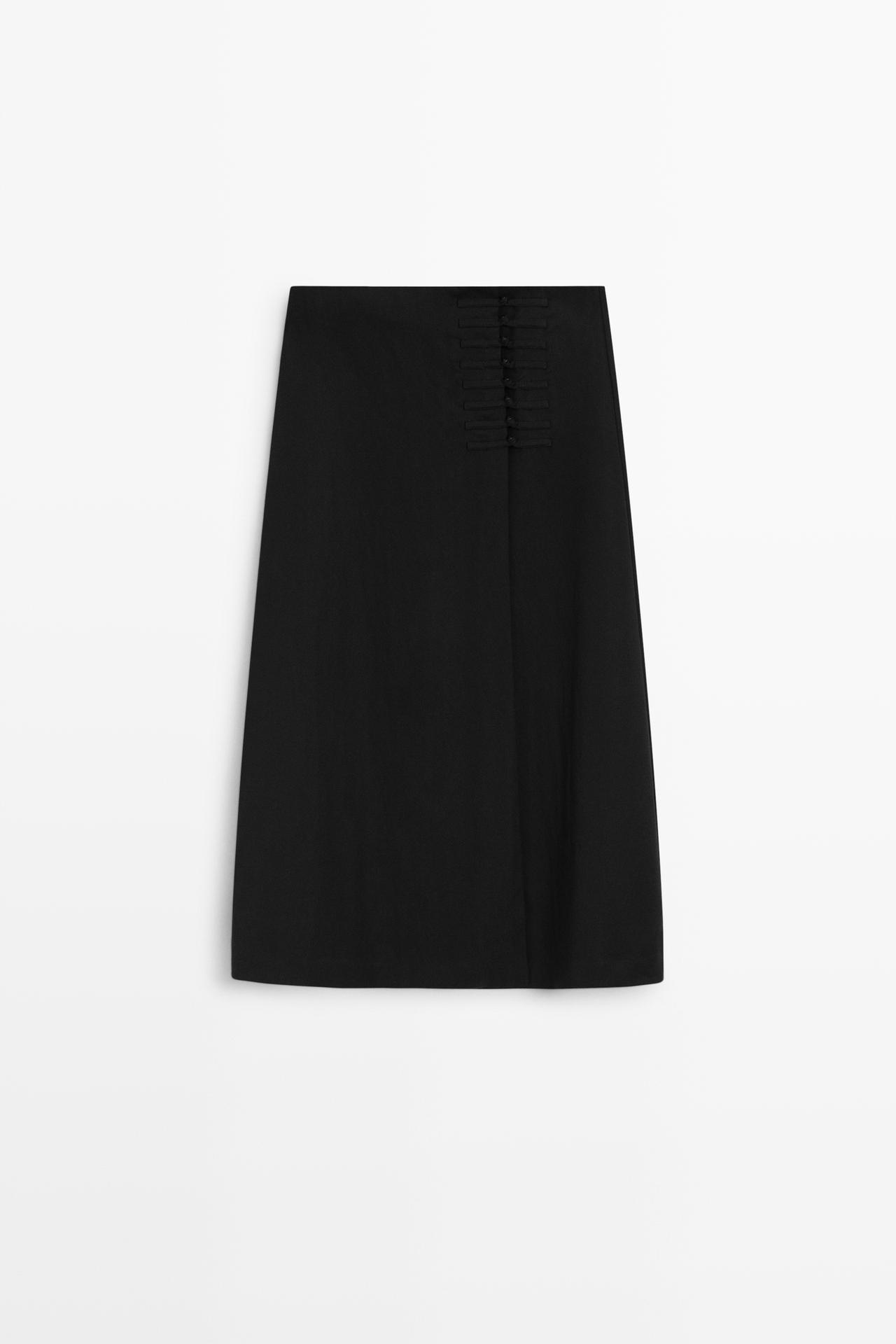 Straight midi skirt with button detail — BLACK