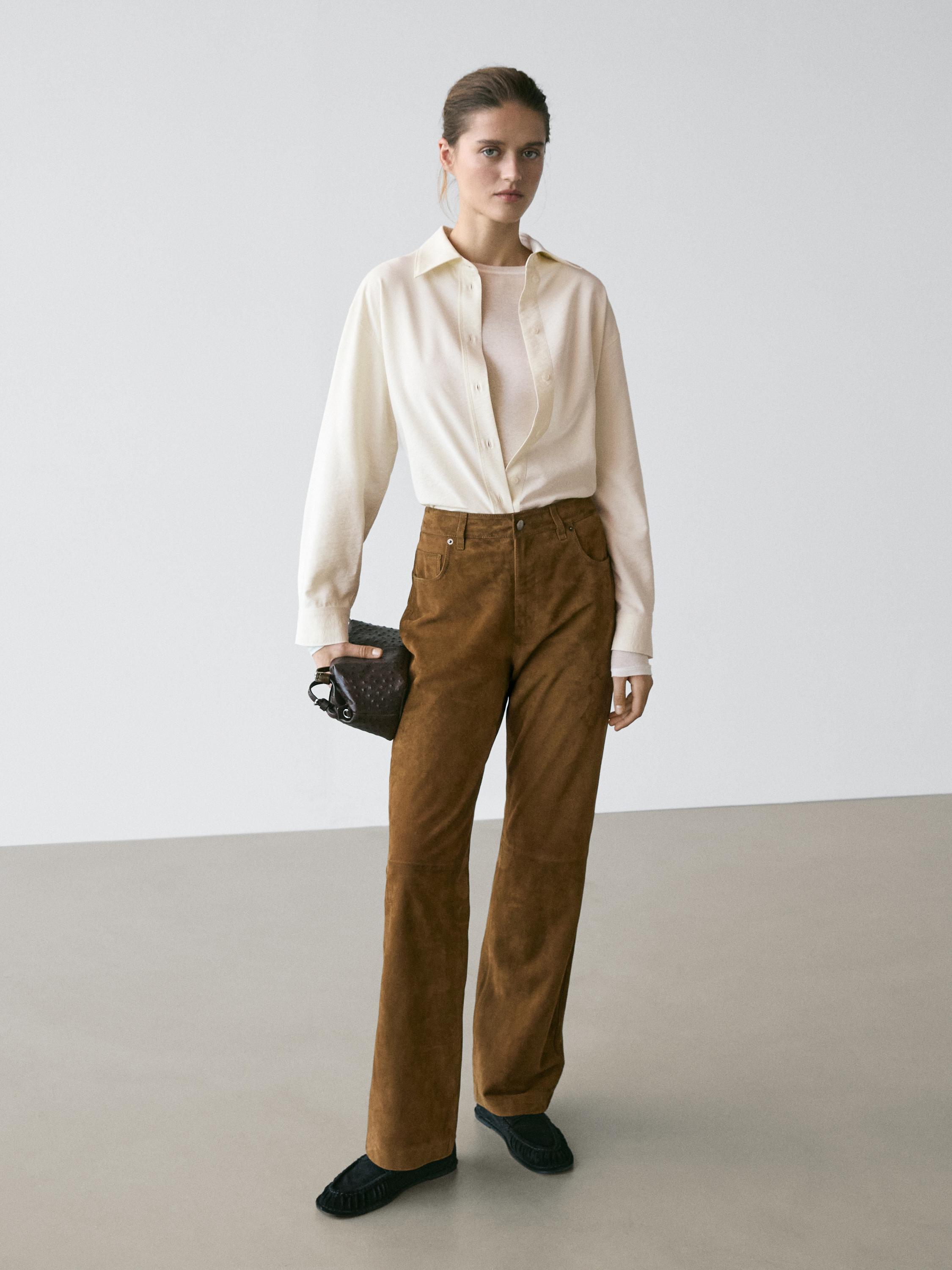 Замшевые брюки прямого кроя