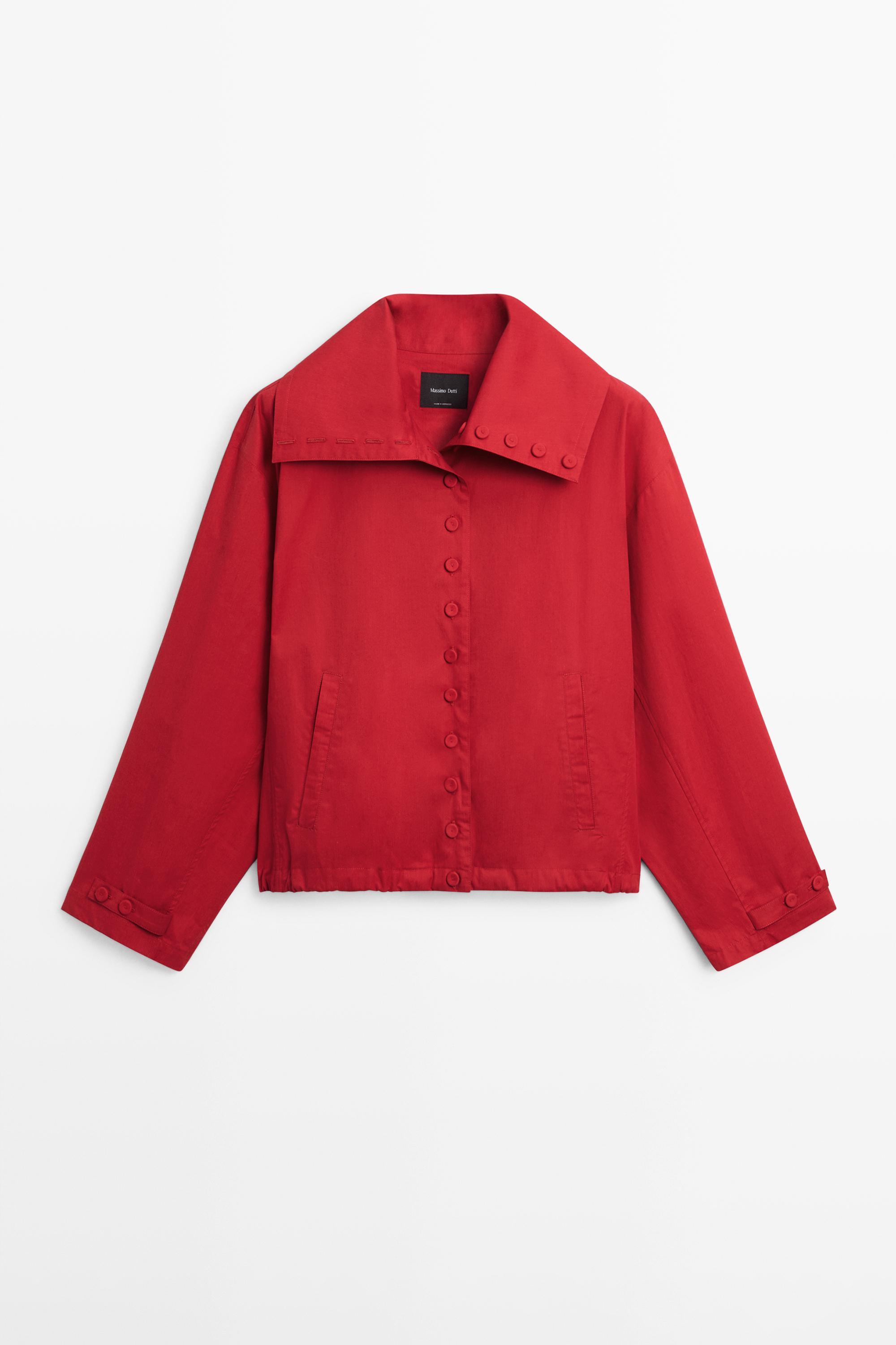 Lightweight cotton jacket with button details — BRIGHT RED