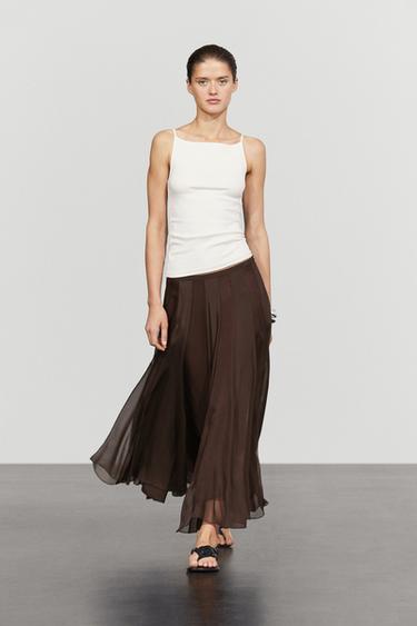Flowing flared midi skirt — BROWN 1