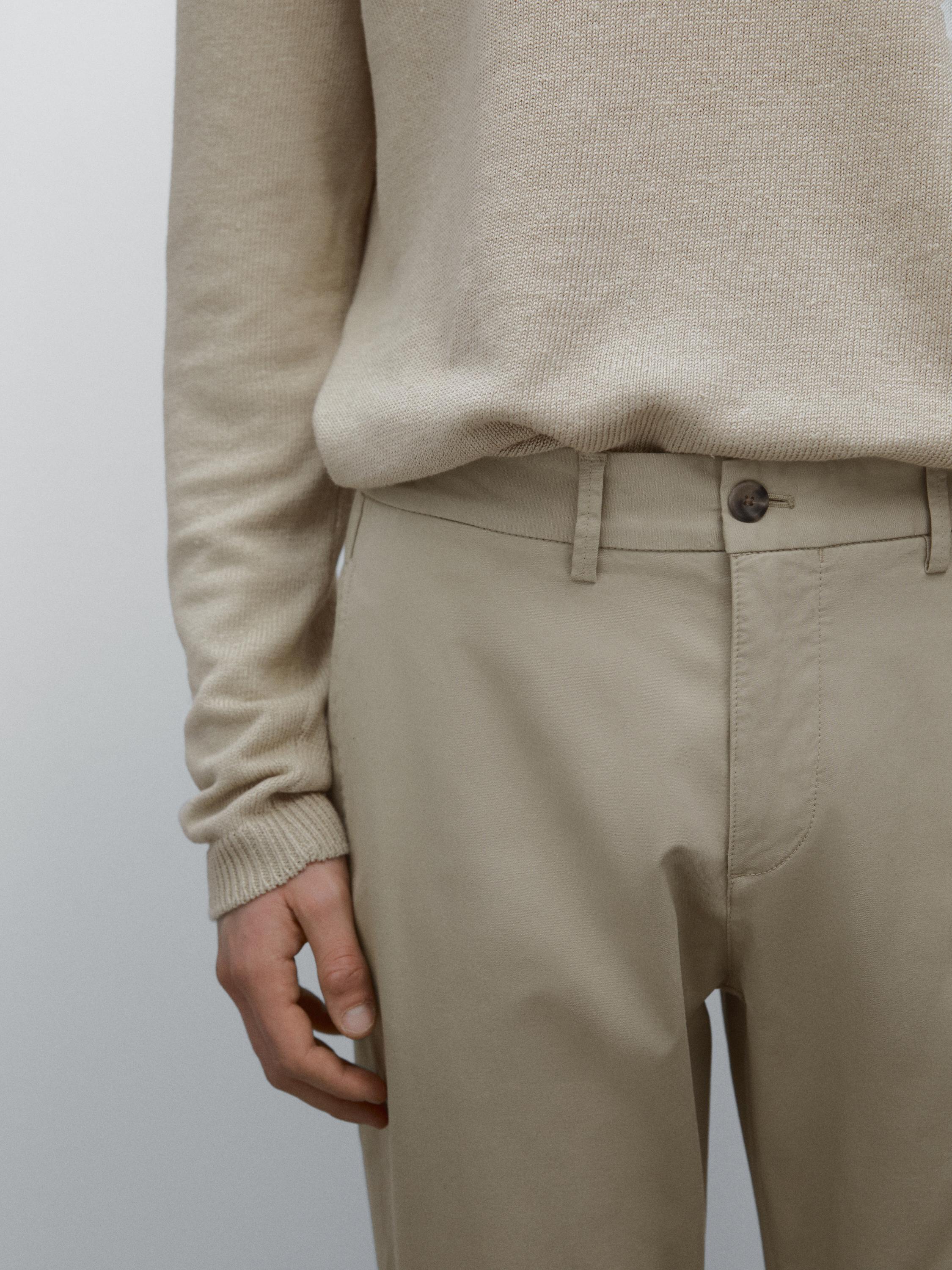 Cotton blend slim fit trousers