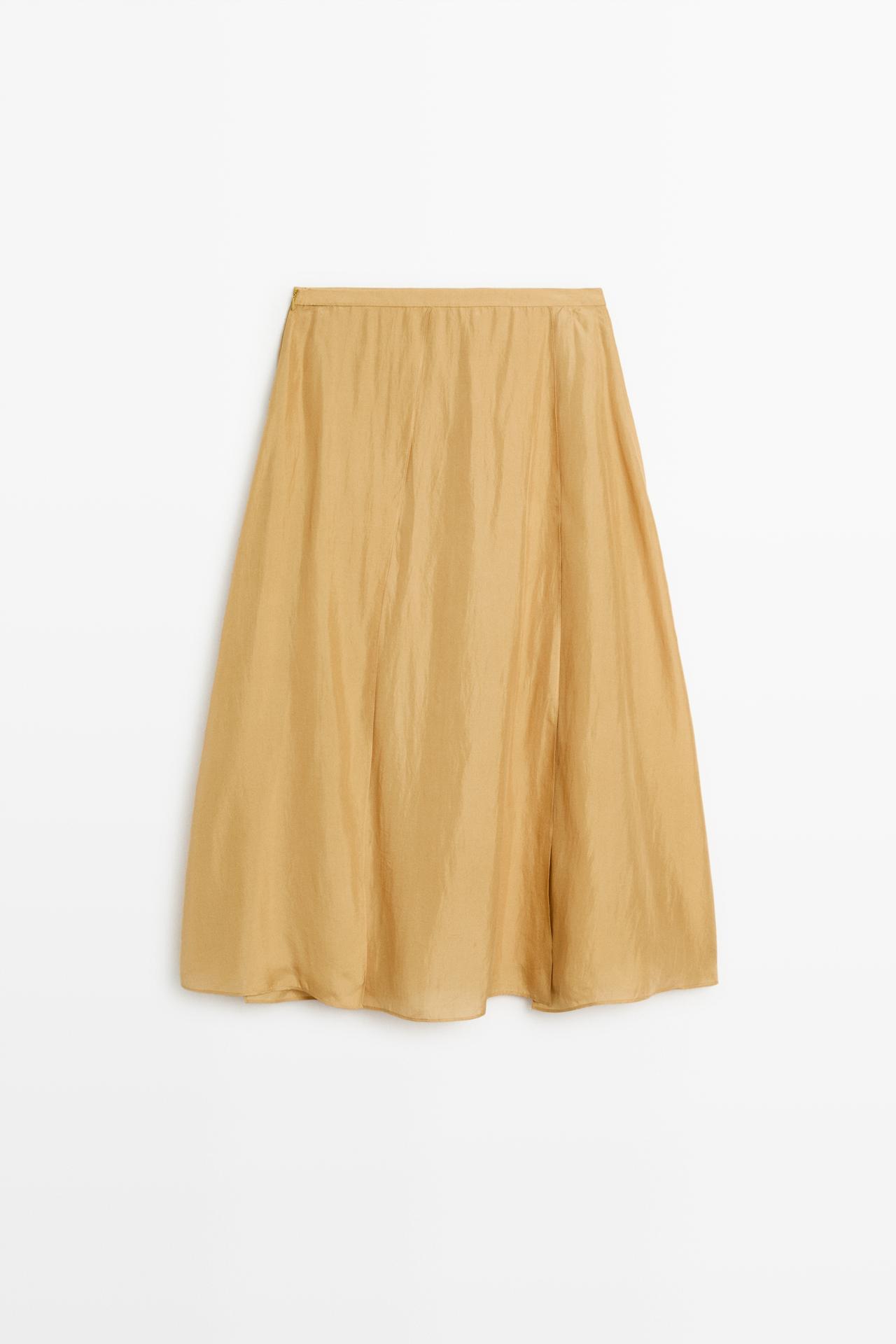 Flowing 100% silk total-look midi skirt — YELLOW