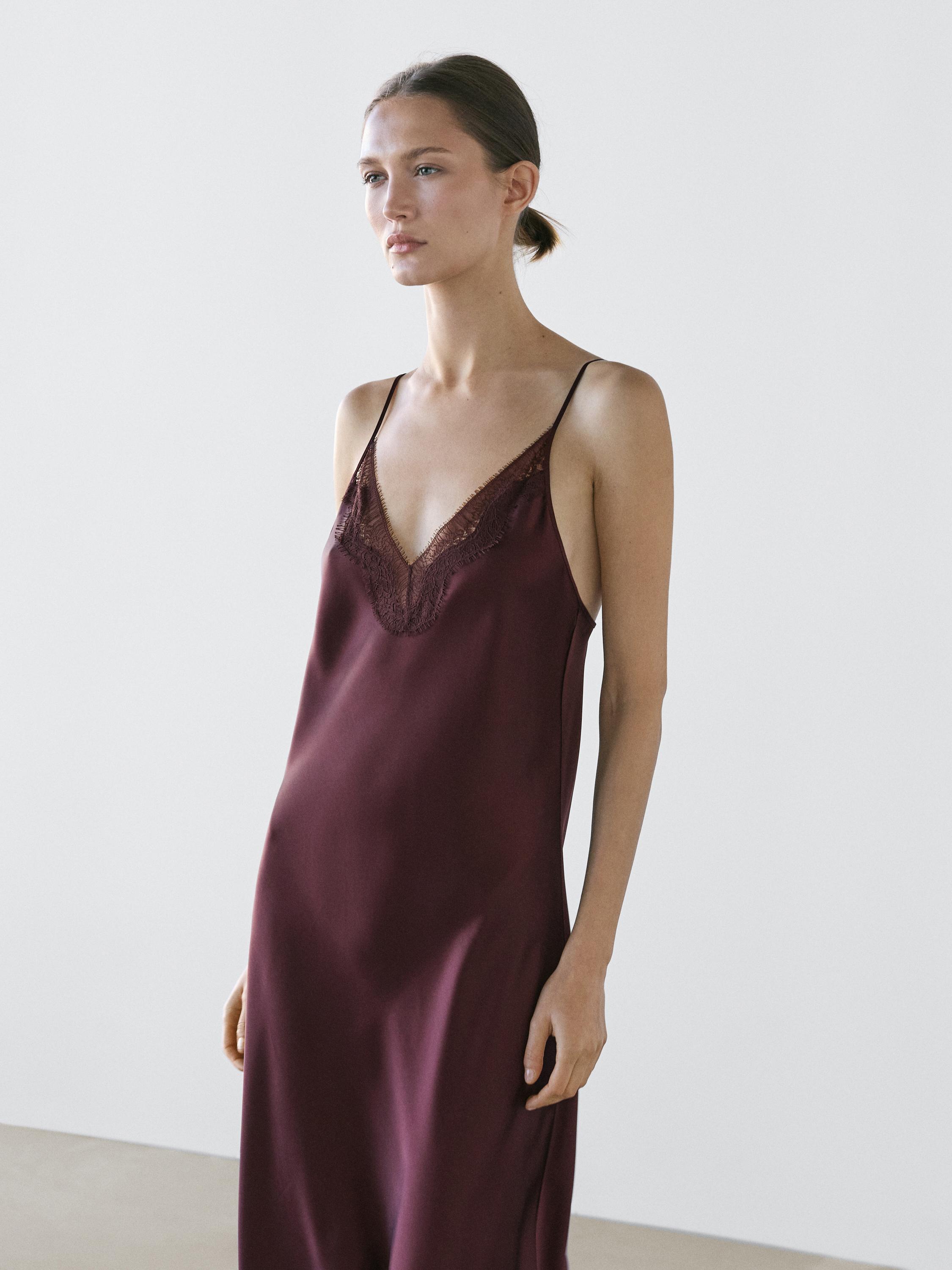 Flowing midi slip dress — BURGUNDY