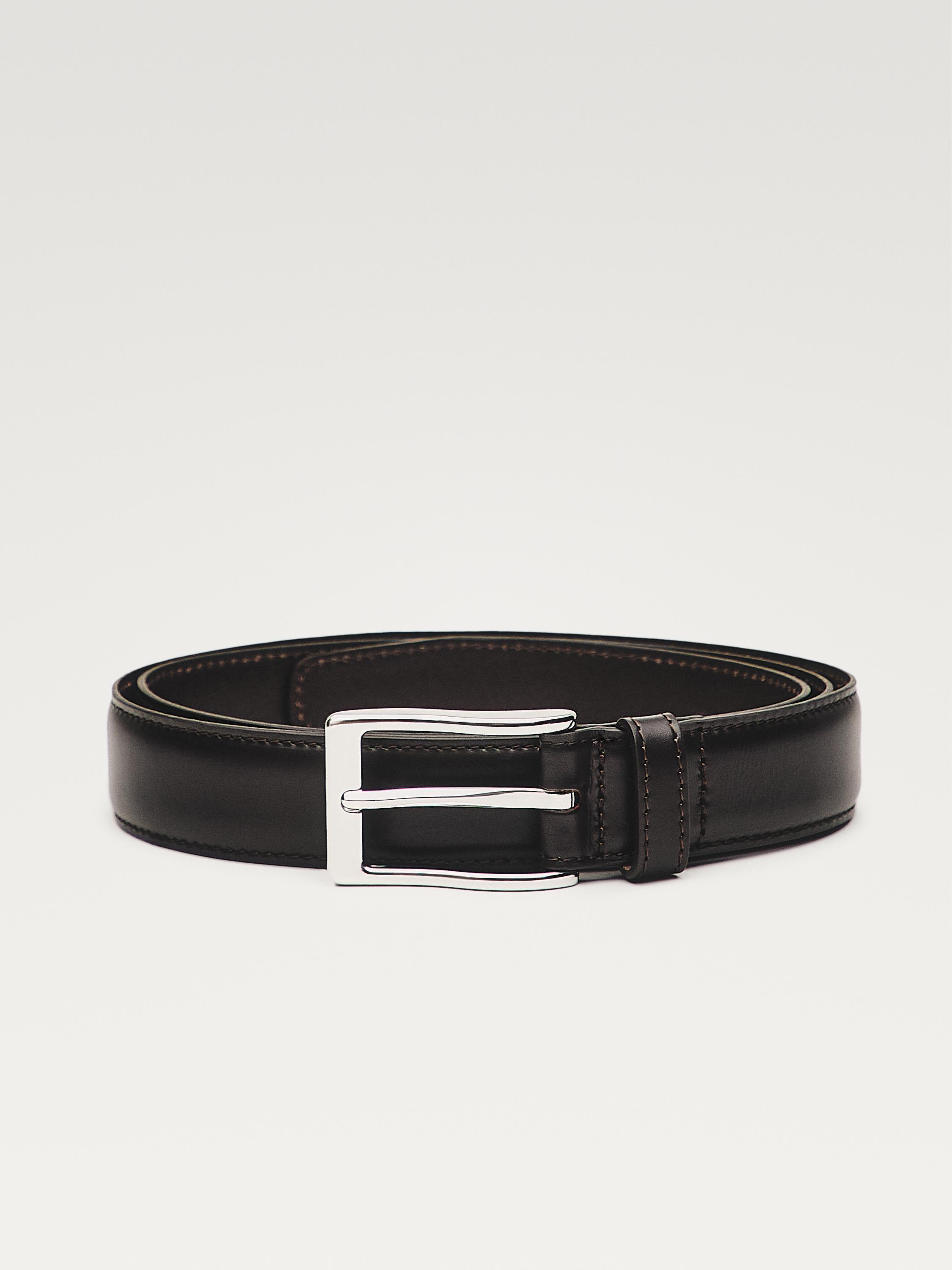 Smart nappa leather belt with topstitching — BROWN