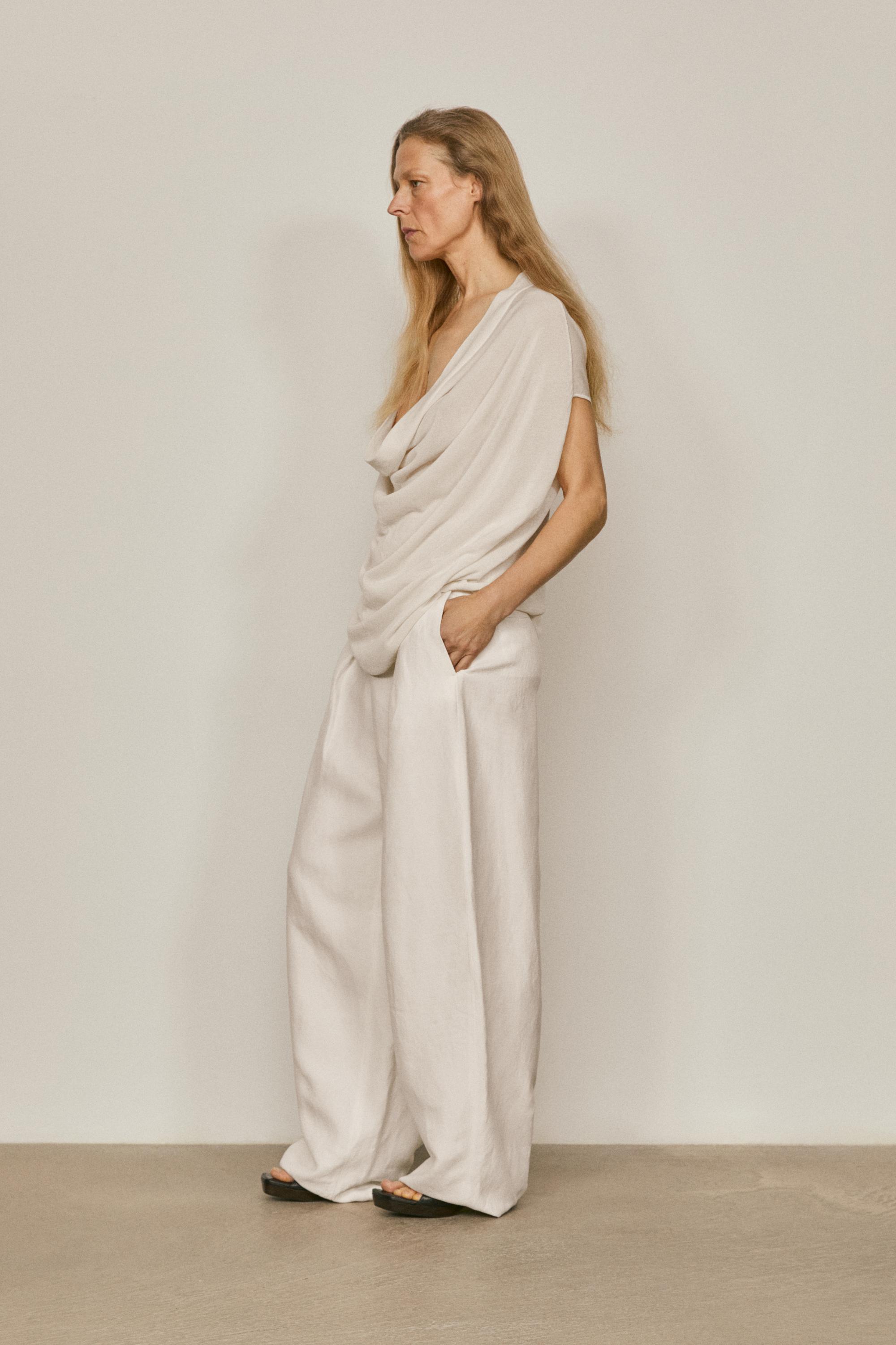 Silk blend top with cowl neckline - LIMITED EDITION — WHITE