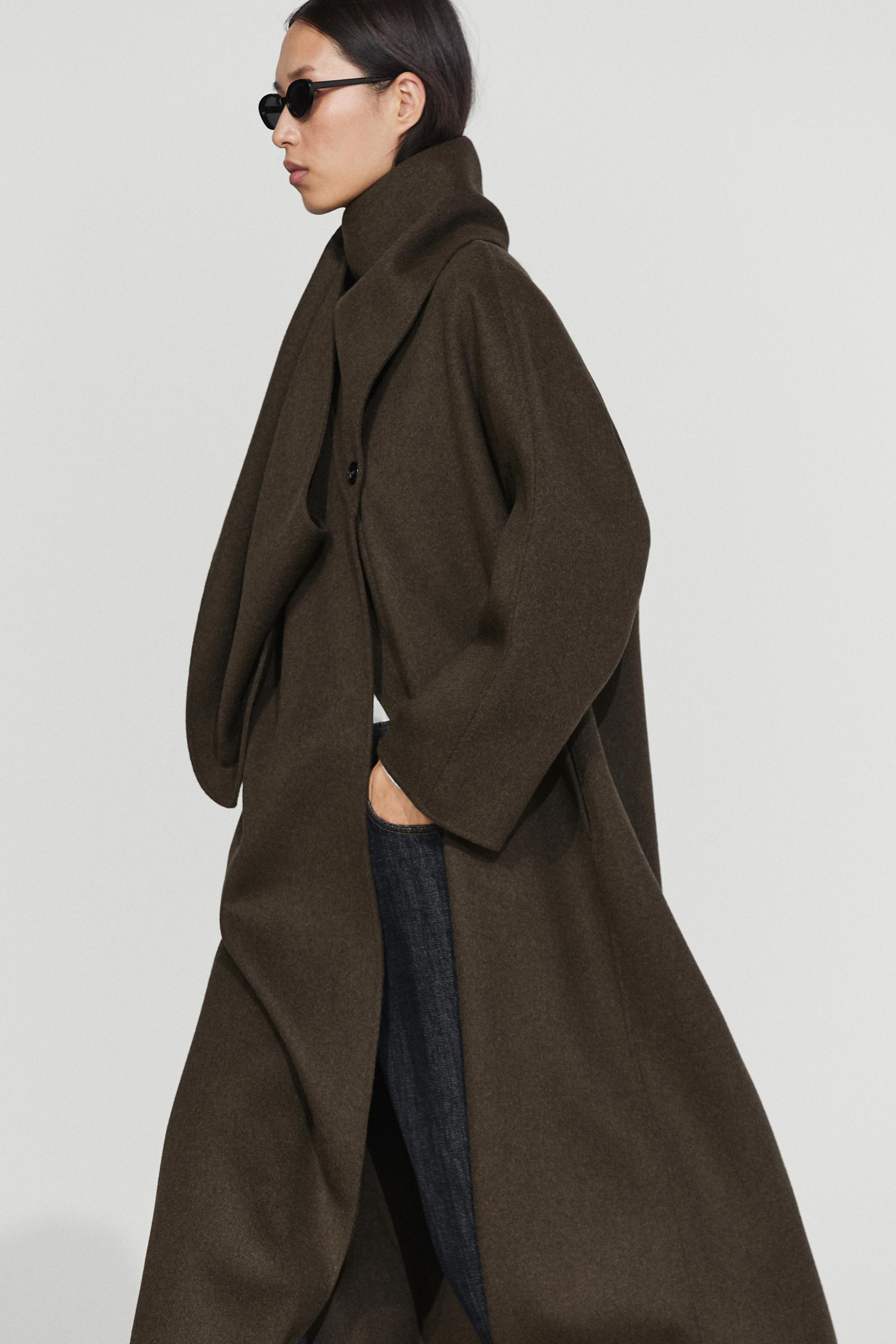 Long coat with scarf detail - Greyish green