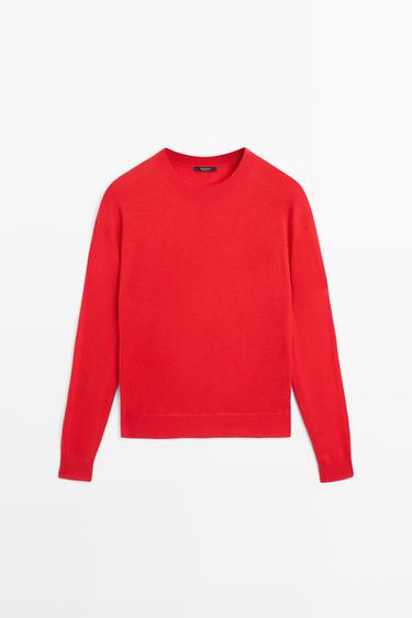 Fine knit round neck sweater — RED 2