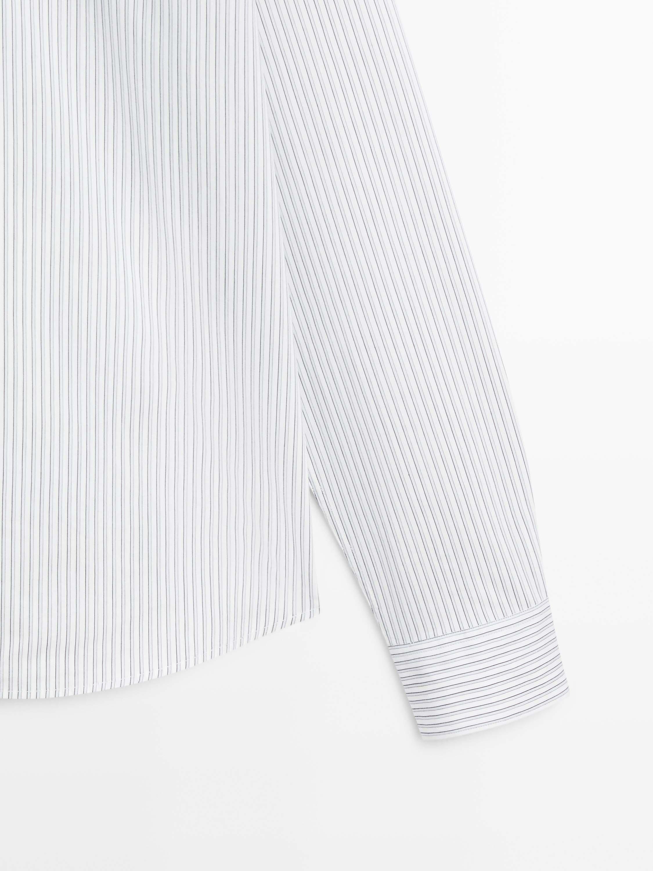 Cotton blend regular fit striped shirt — BLUE