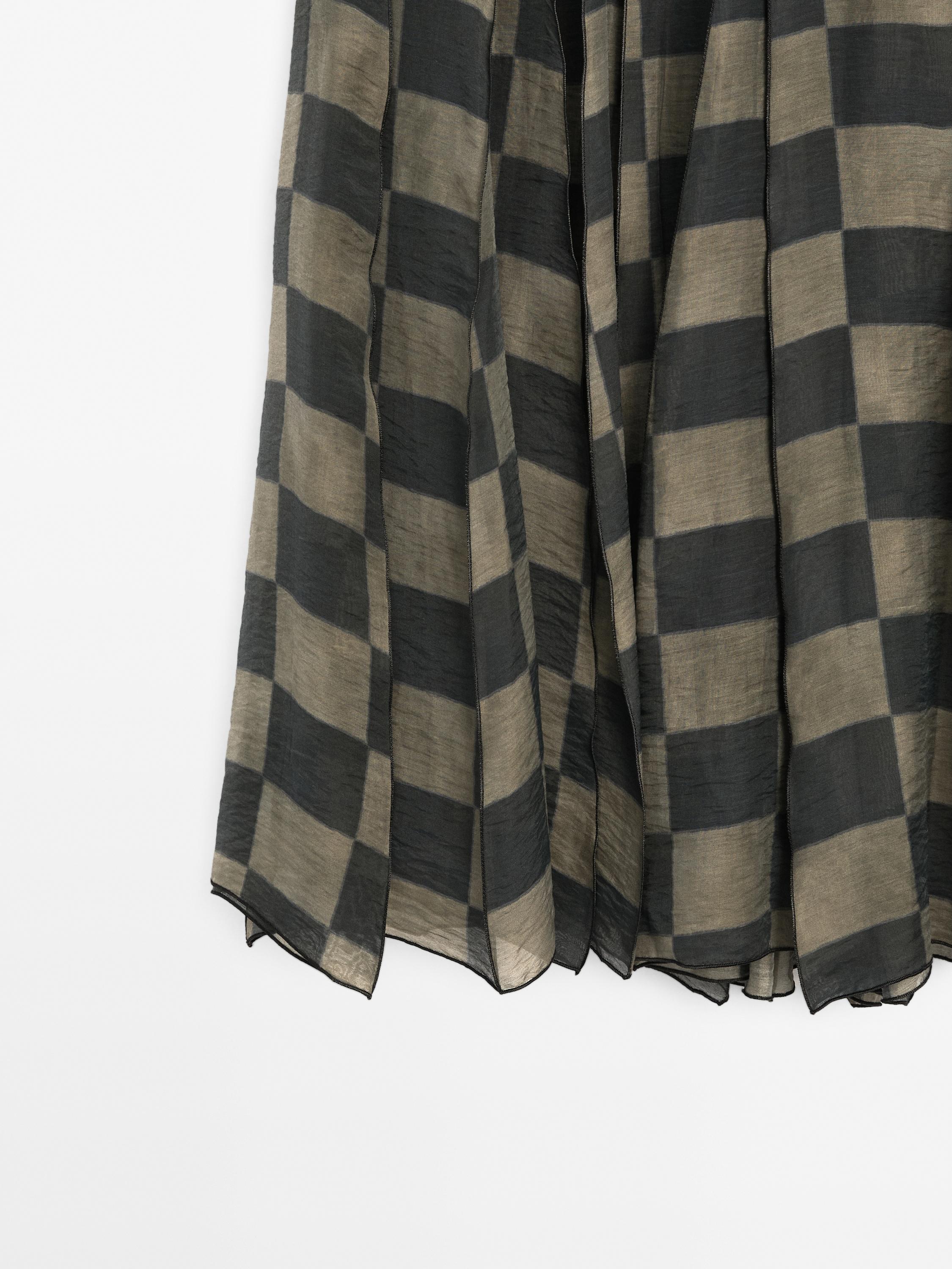 Flowing check midi skirt · Dark Khaki · Smart / Skirts