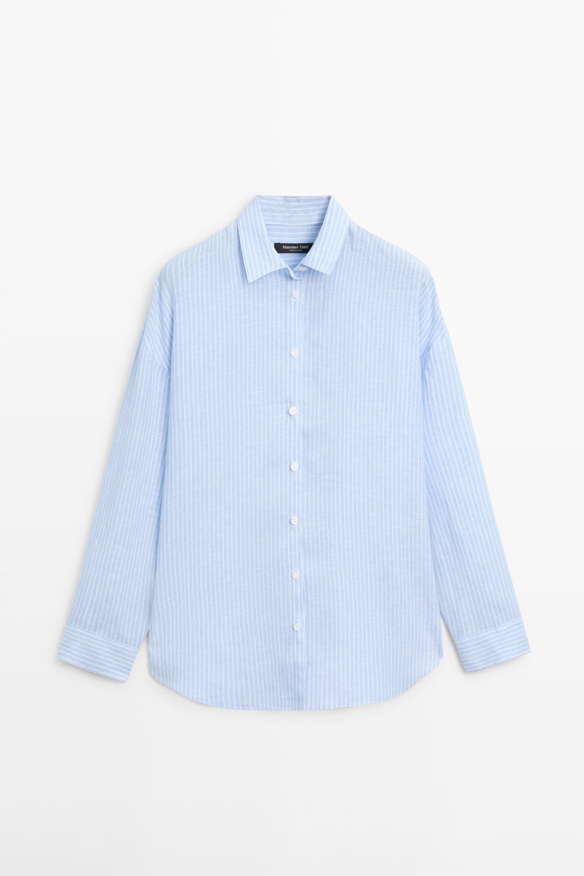 light blue striped dress shirt Maker's Premium Dress Shirt in Fine Blue Stripe 15.75 main image 1