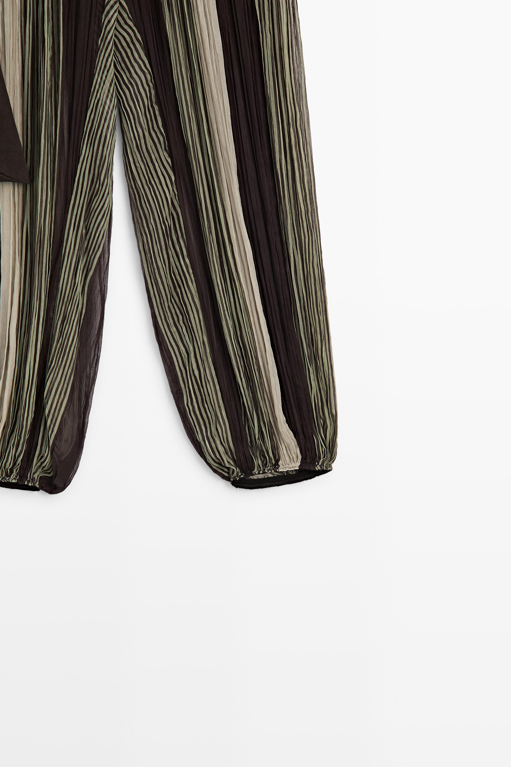 Striped flowing pants with sash detail — KHAKI