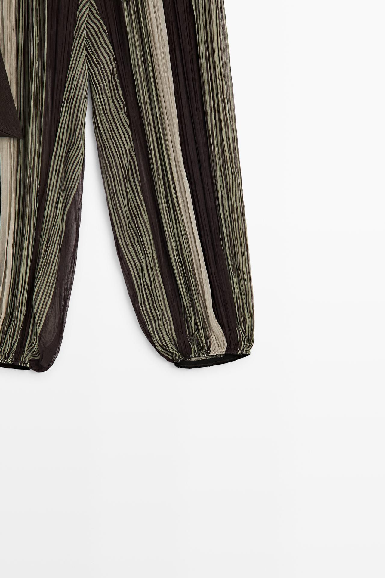 Striped flowing pants with sash detail — KHAKI