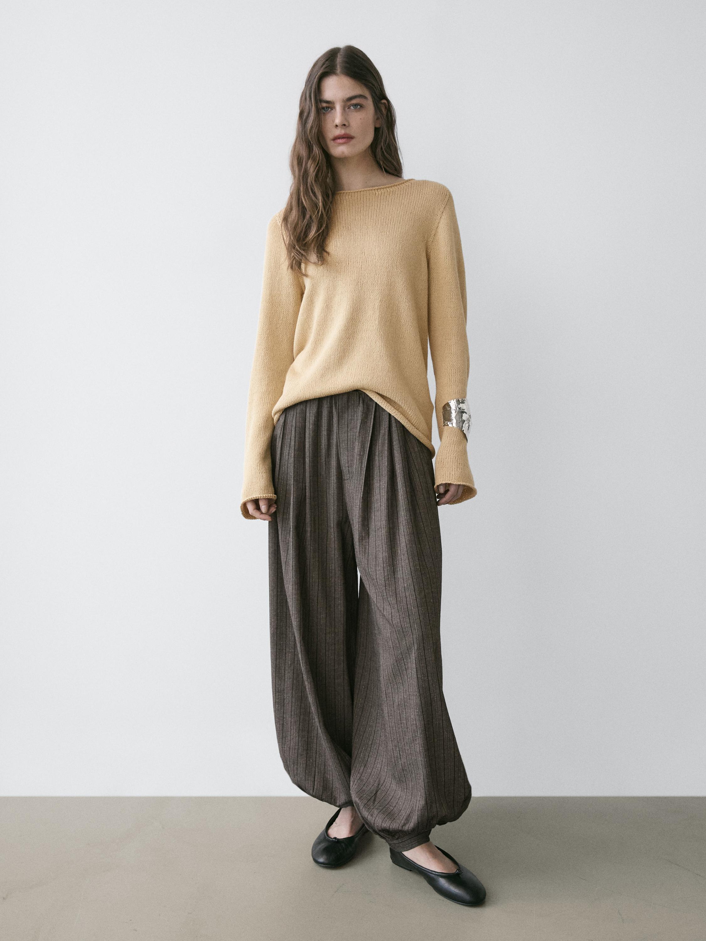 Striped flowing balloon pants — Medium Grey