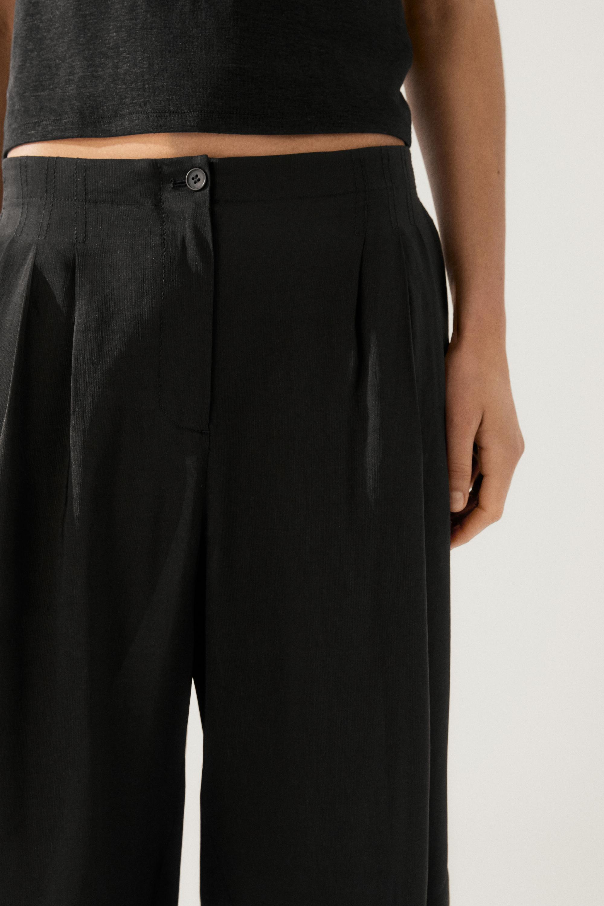 Flowing linen blend trousers — BLACK