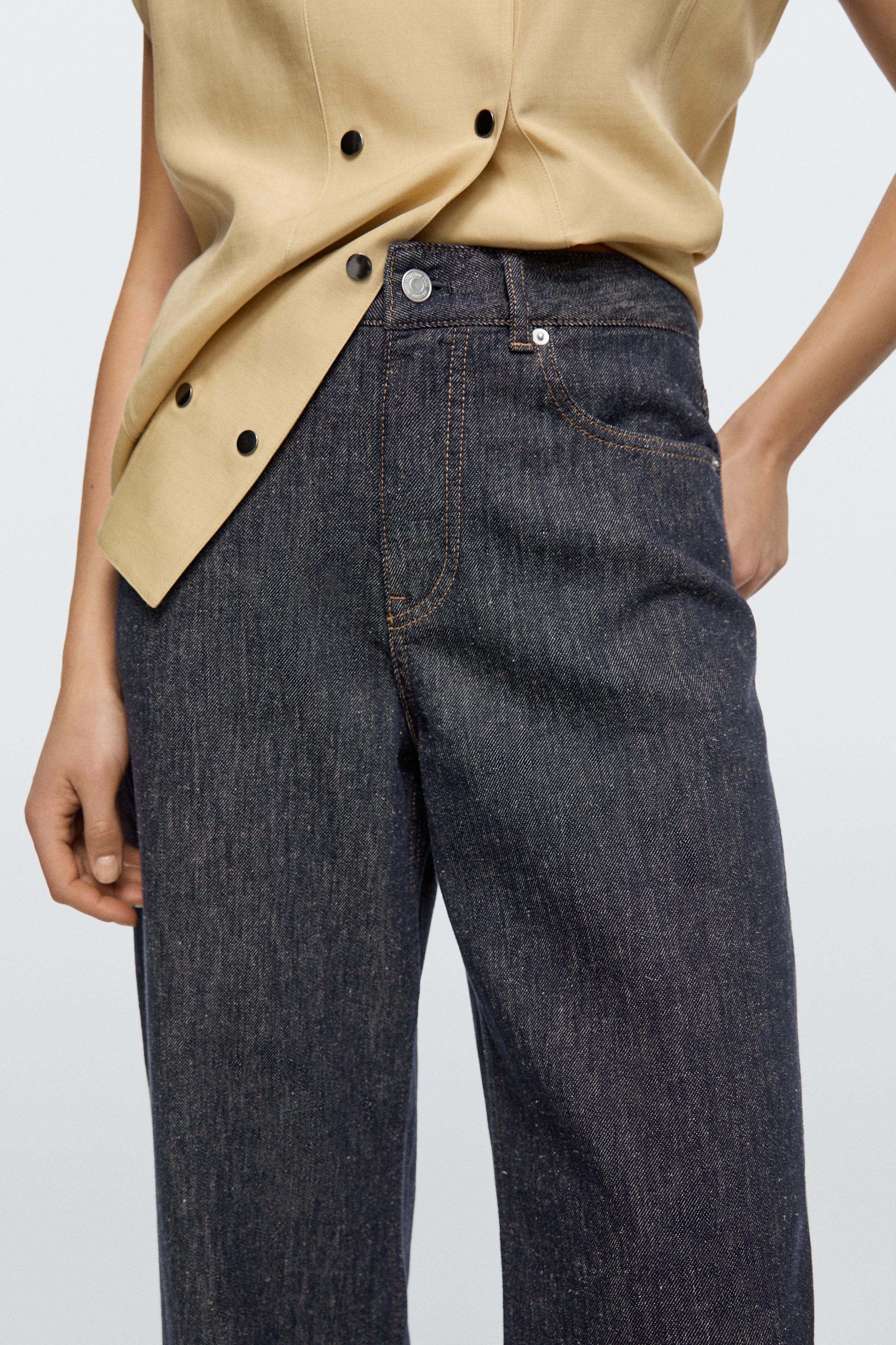High-waist barrel fit jeans — DARK BLUE