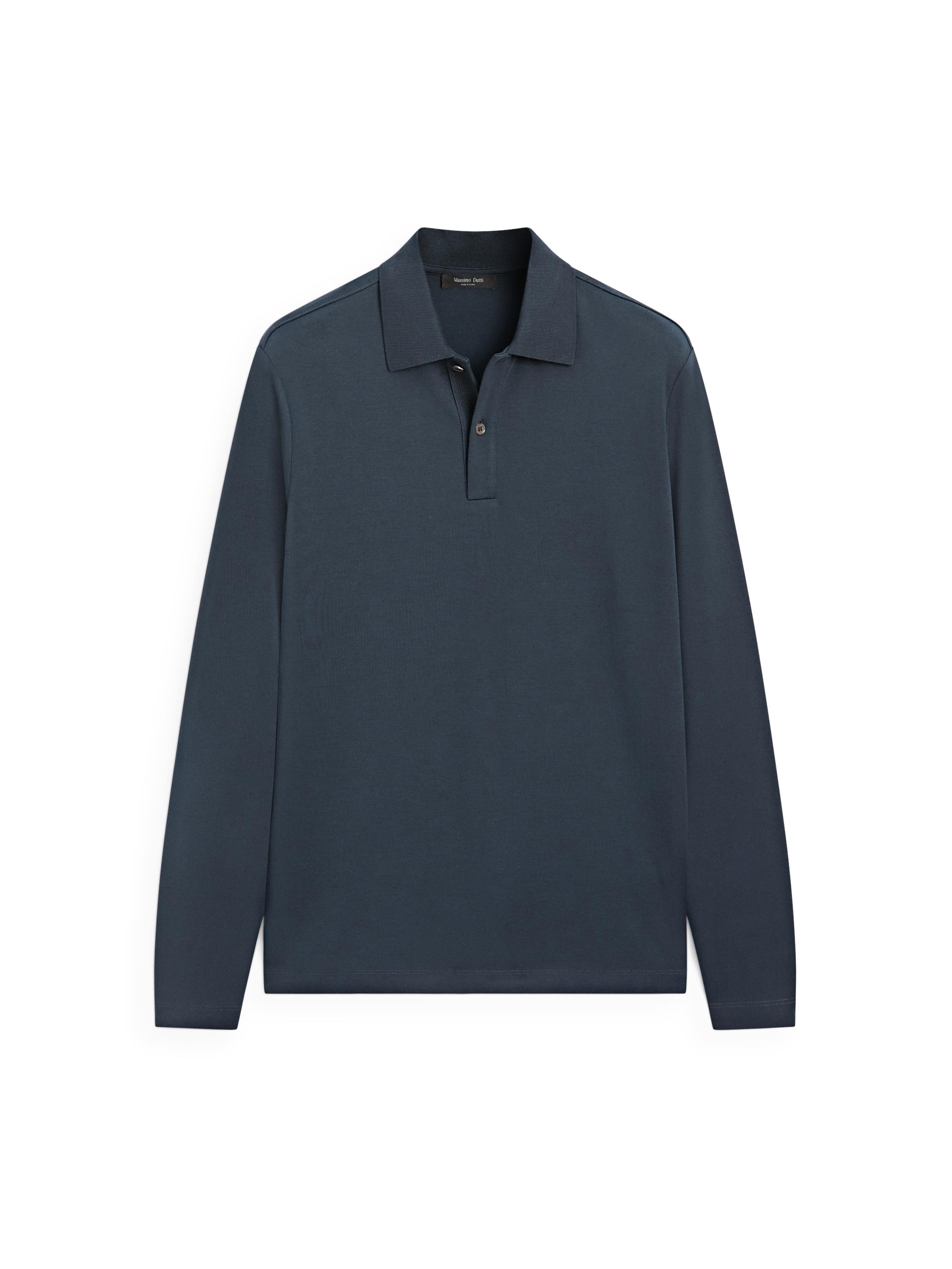 Long sleeve polo shirt with ribbed detail — NAVY BLUE