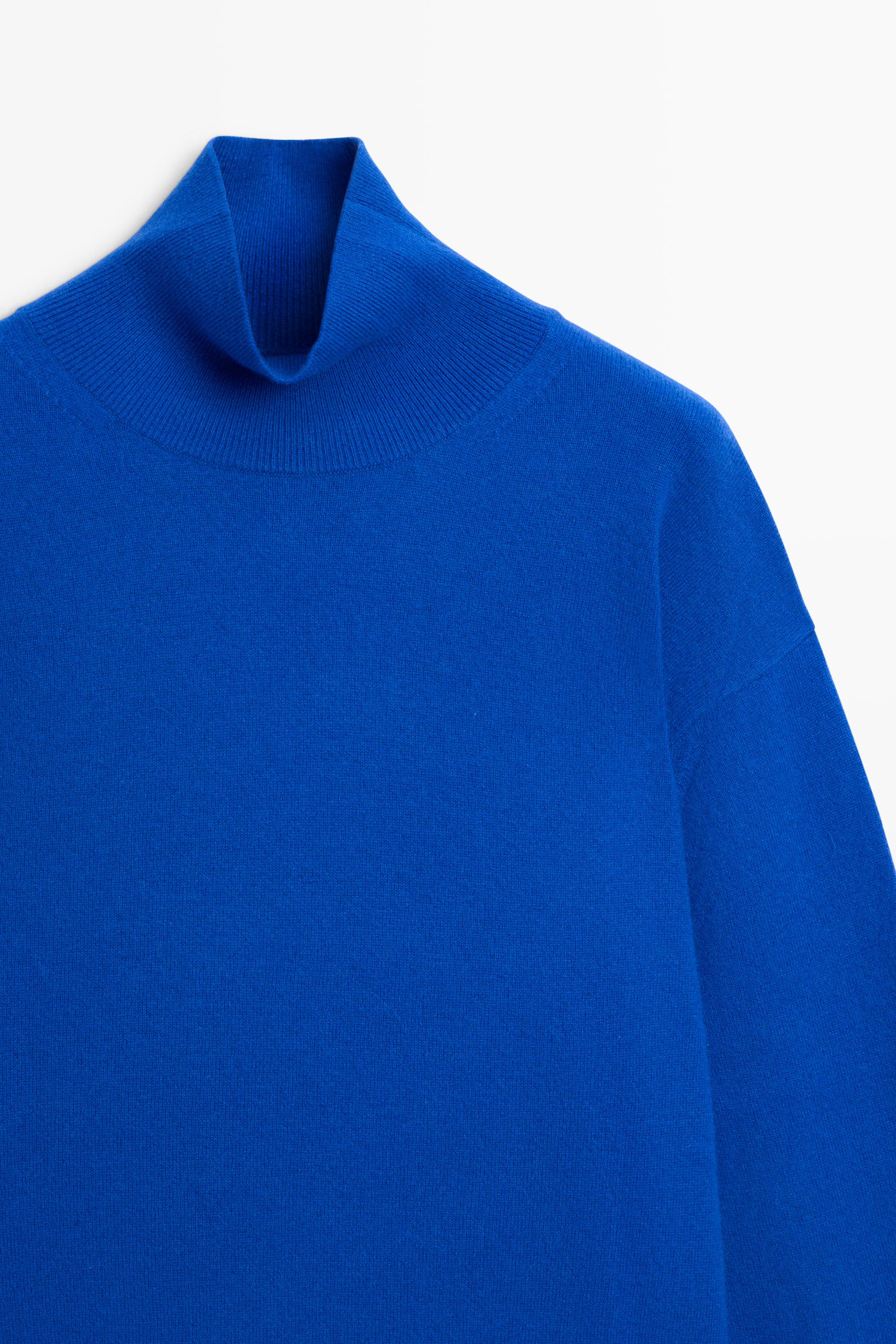 100% cashmere high neck knit sweater — DEEP BLUE