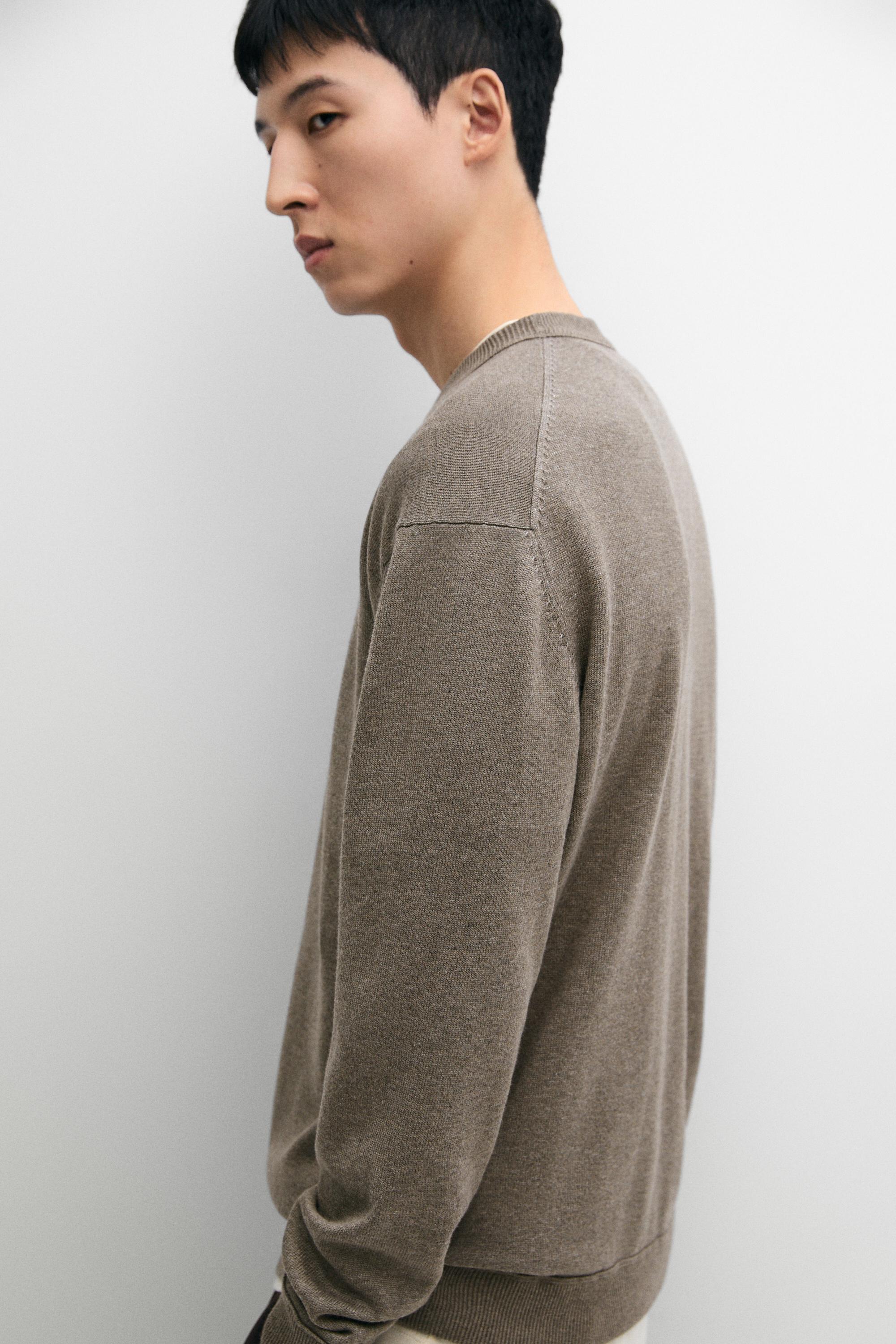 Cotton blend knit sweater — KHAKI