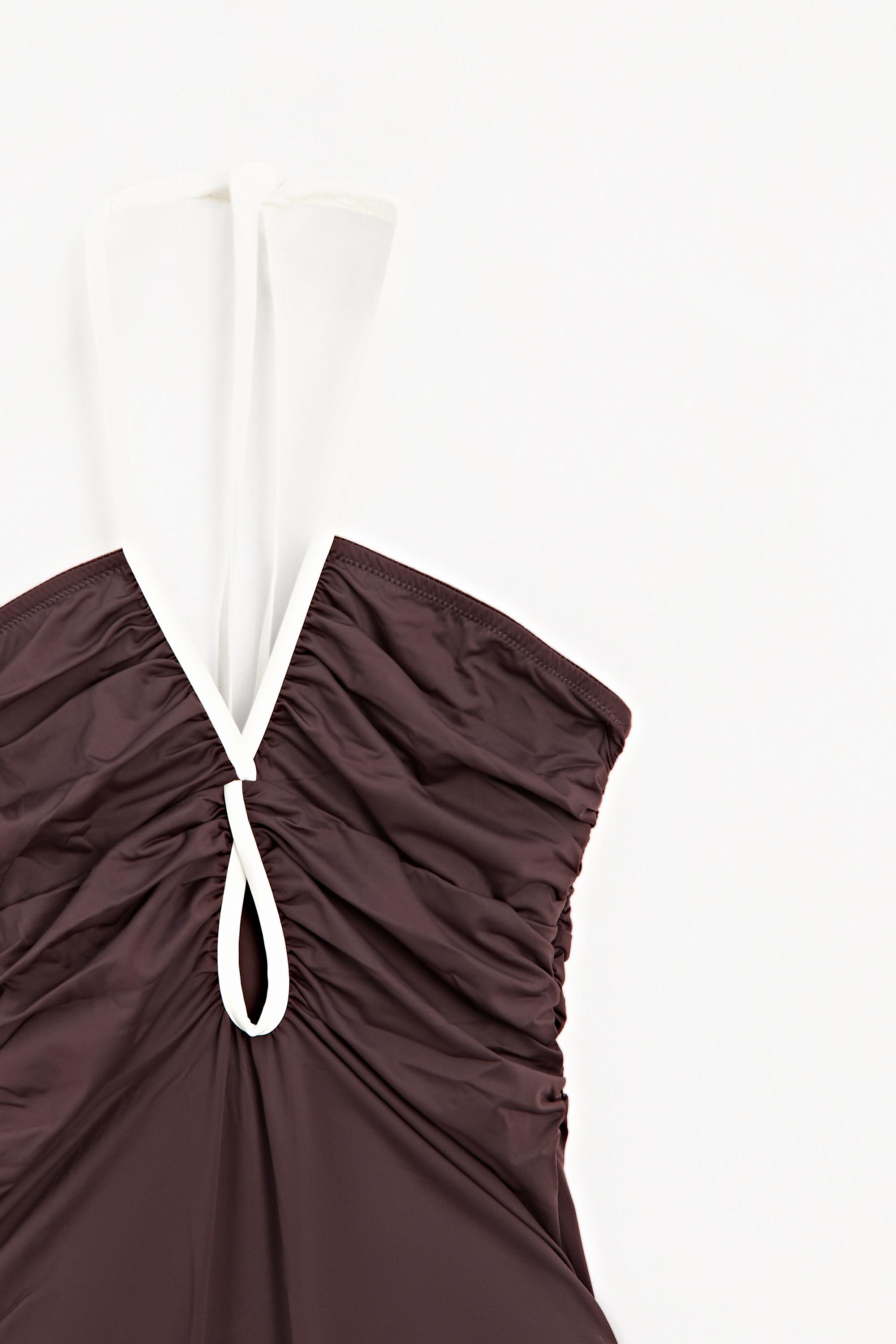 Swimsuit with contrast gathered detail — BROWN
