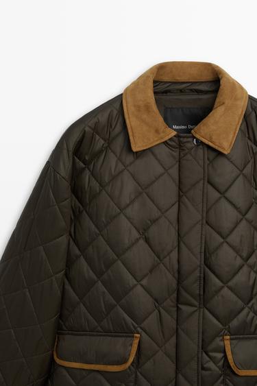 Padded short jacket with leather combination — DEEP BLUE 4
