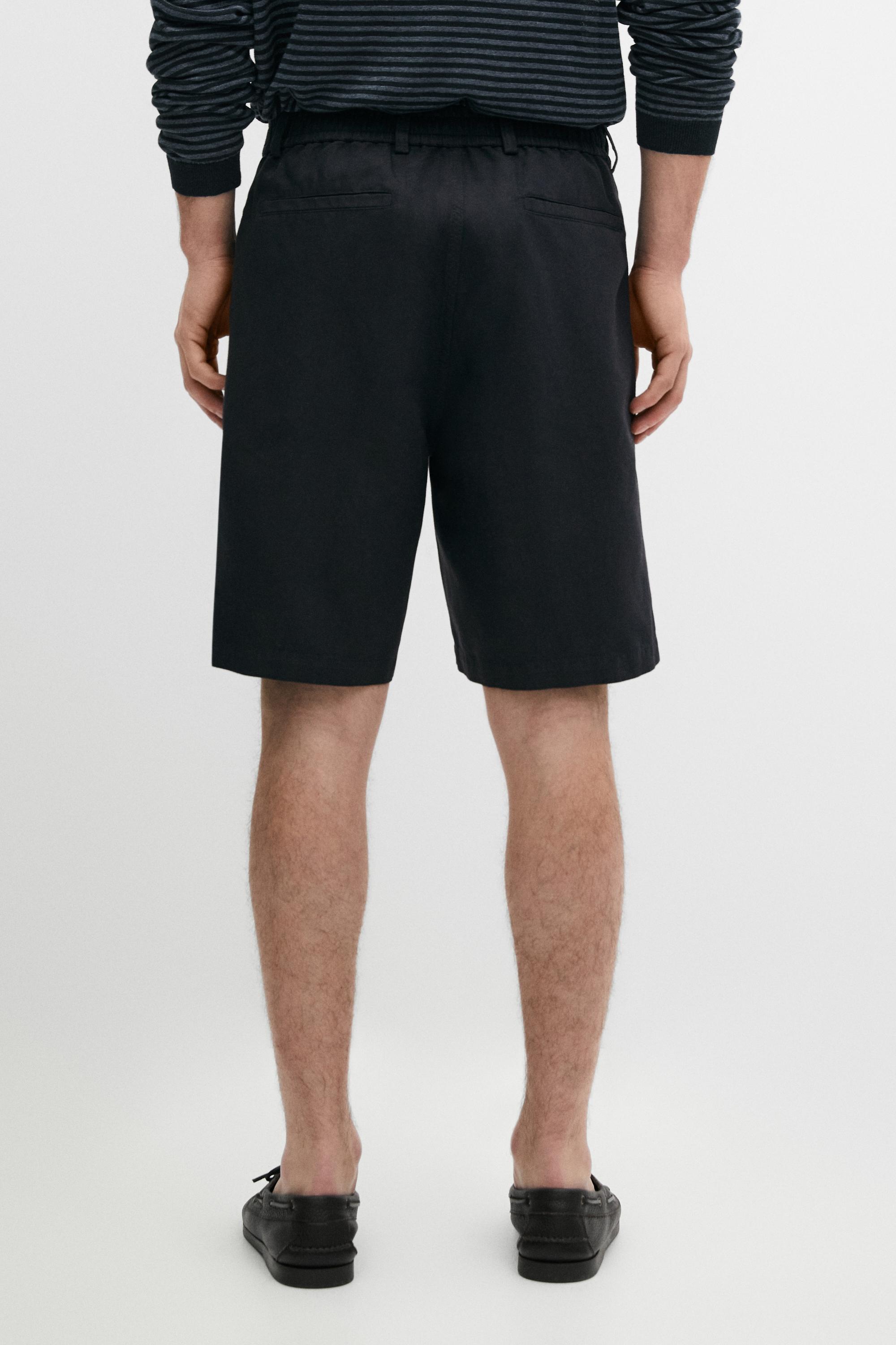 Linen blend Bermuda shorts — NAVY BLUE
